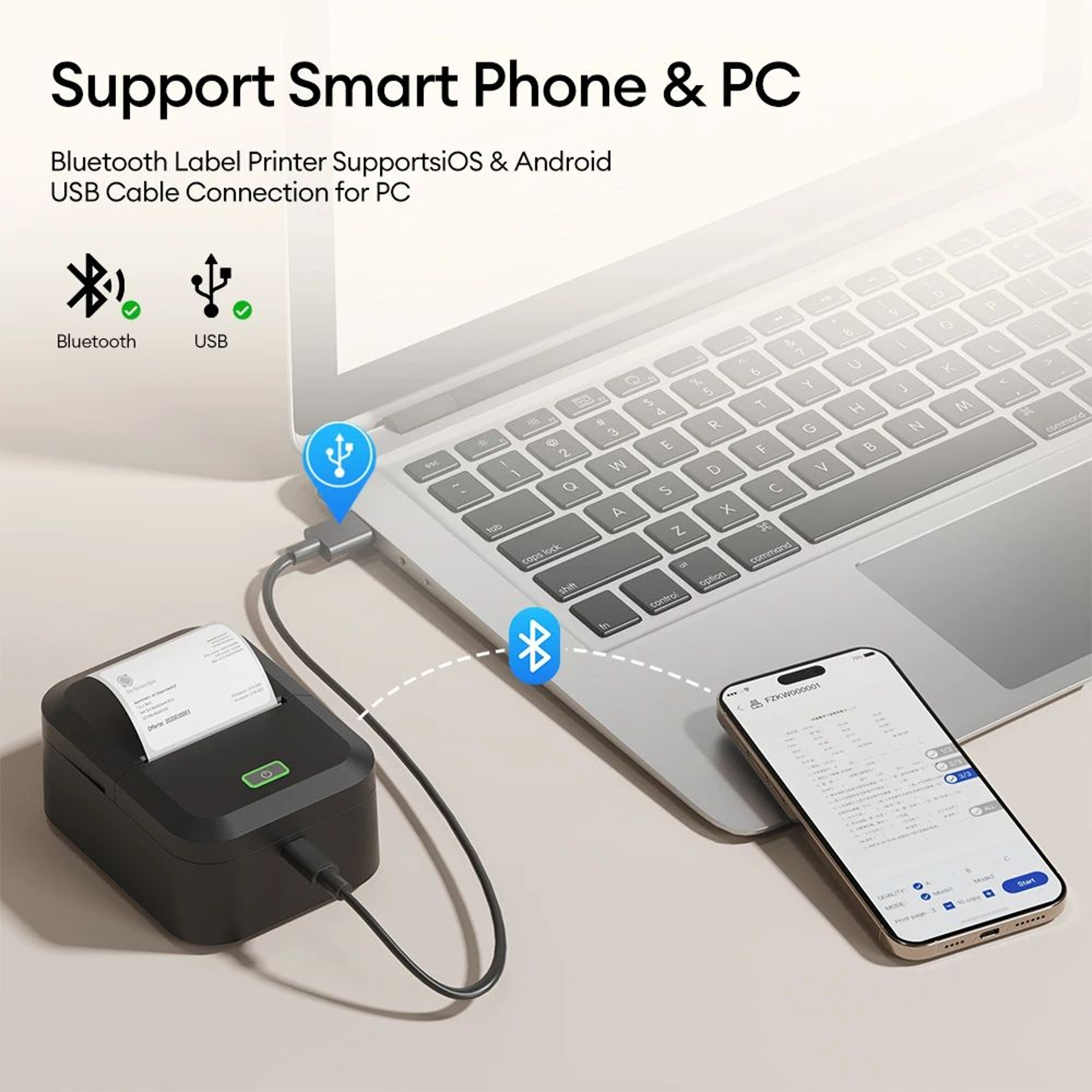 Mini Thermal Label Printer  X2 Bluetooth  USB Inkless Labeling With 224 In Print Width Rechargeable 4