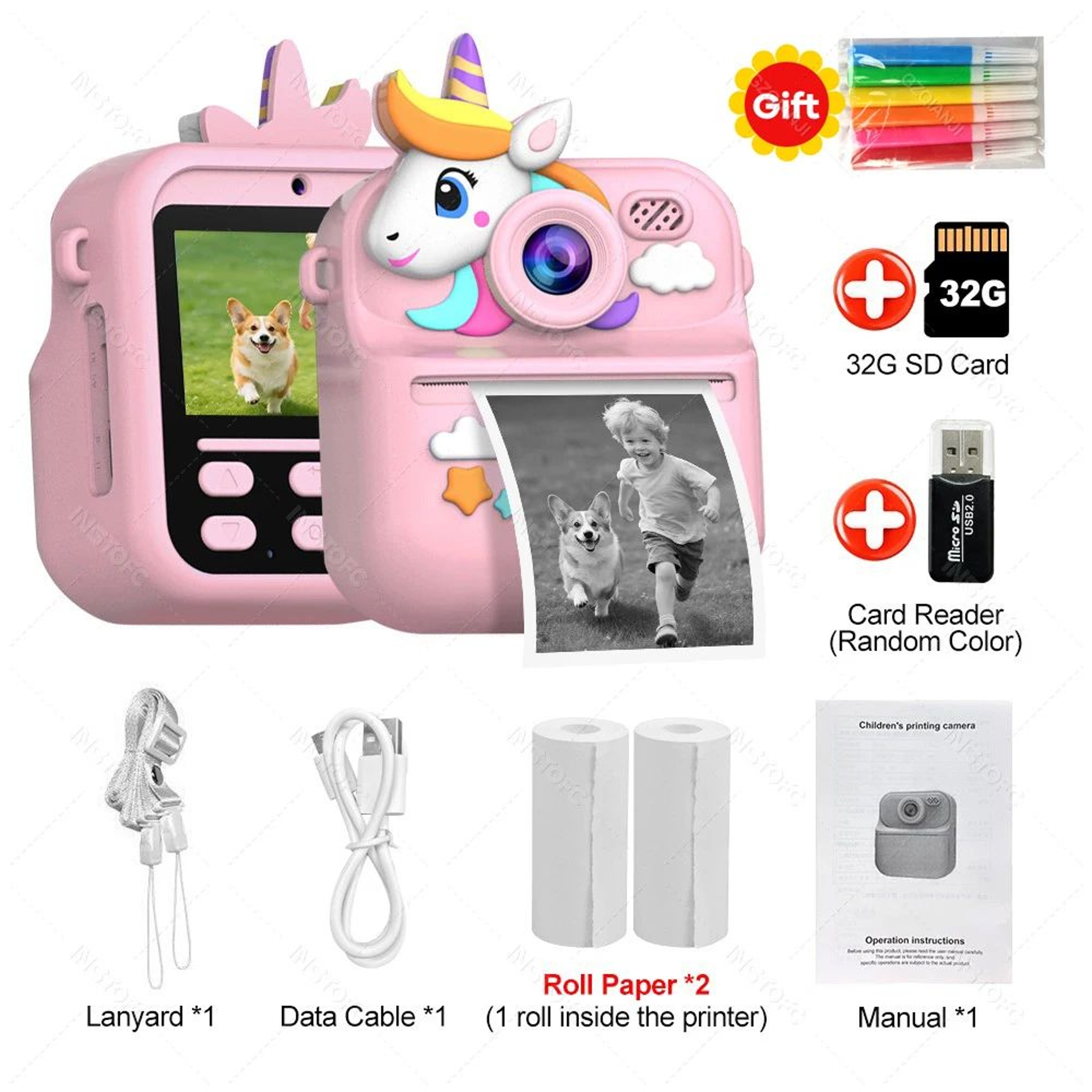 Kids Instant Print Camera  Dual Lens Digital Camera With 24 In Color Screen Thermal Printing  Fun F 15
