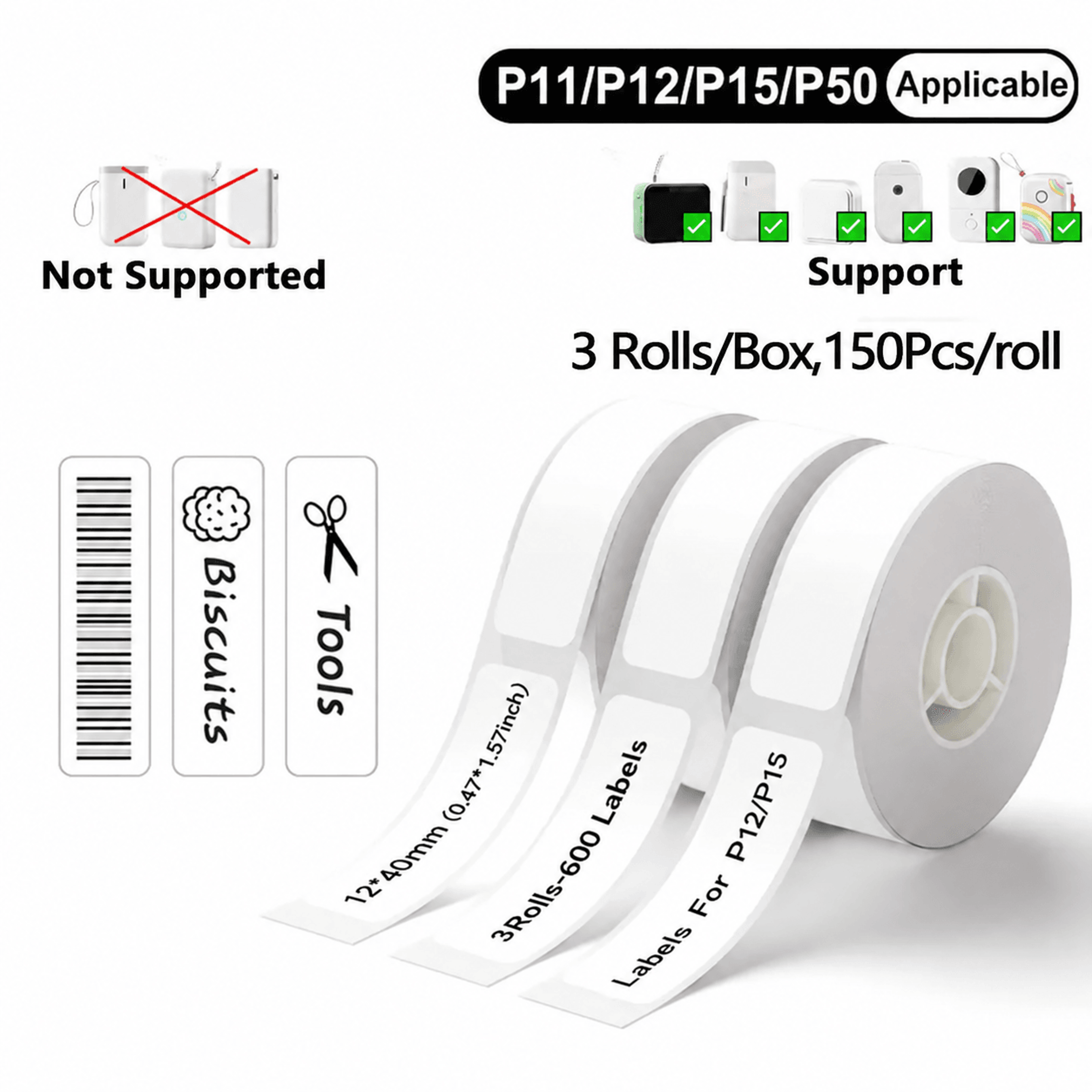 Thermal Label Tape  3 SelfAdhesive Label Rolls For P15 P12 D30  Compatible Printers Home  Business  0