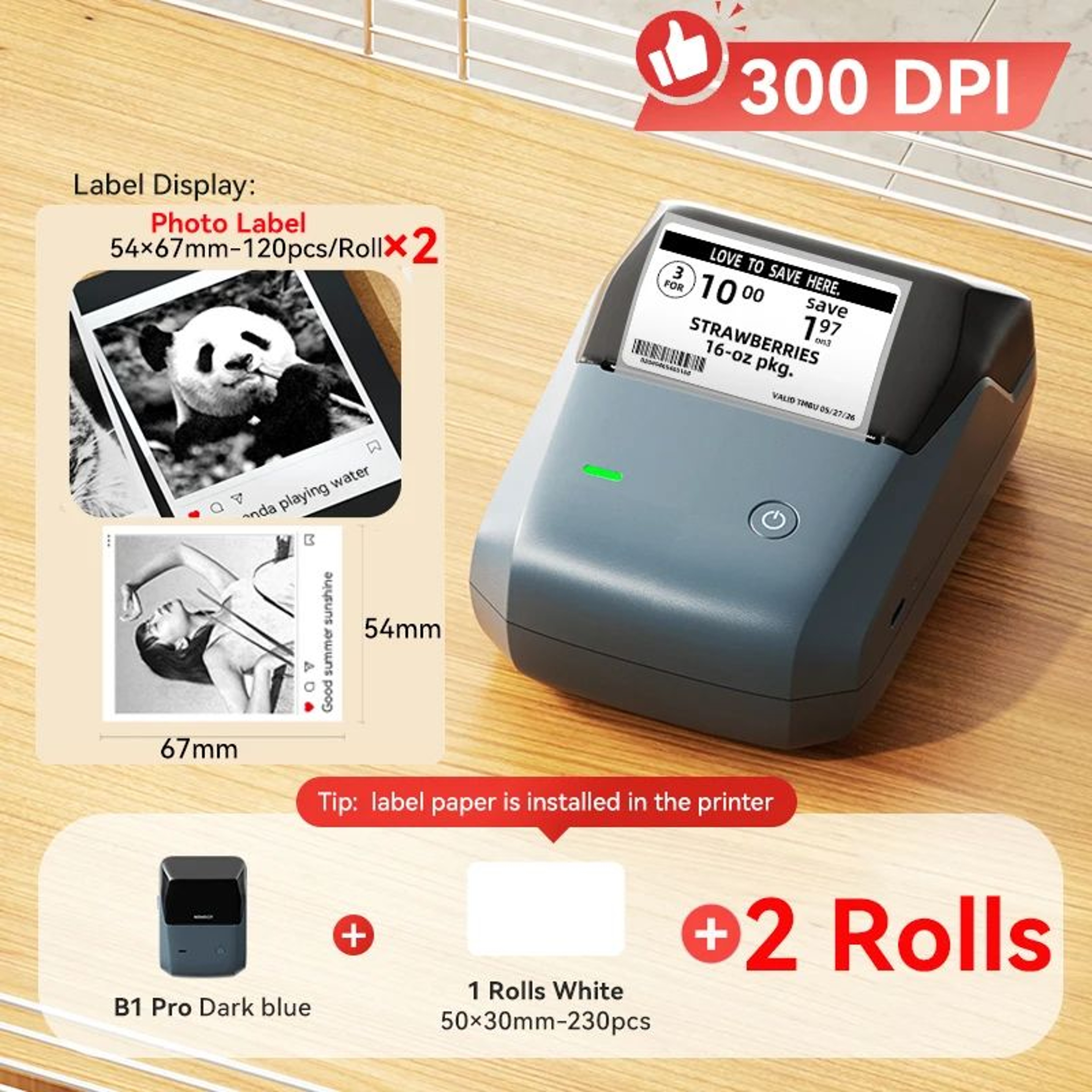 Thermal Label Printer  B1 Pro 300 DPI Red  Black Printing Bluetooth Device Sharing For Business Lab
