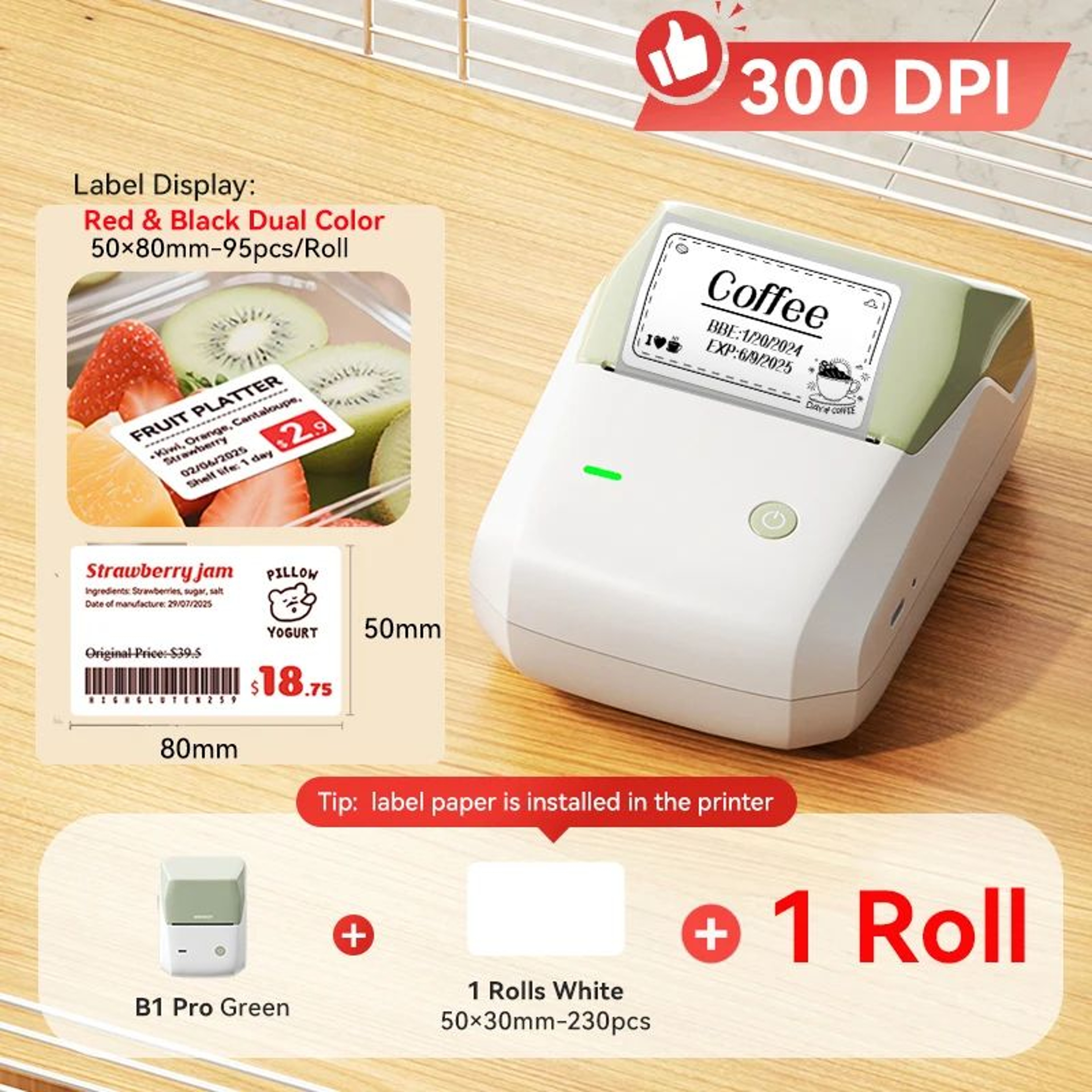 Thermal Label Printer  B1 Pro 300 DPI Red  Black Printing Bluetooth Device Sharing For Business Lab 18