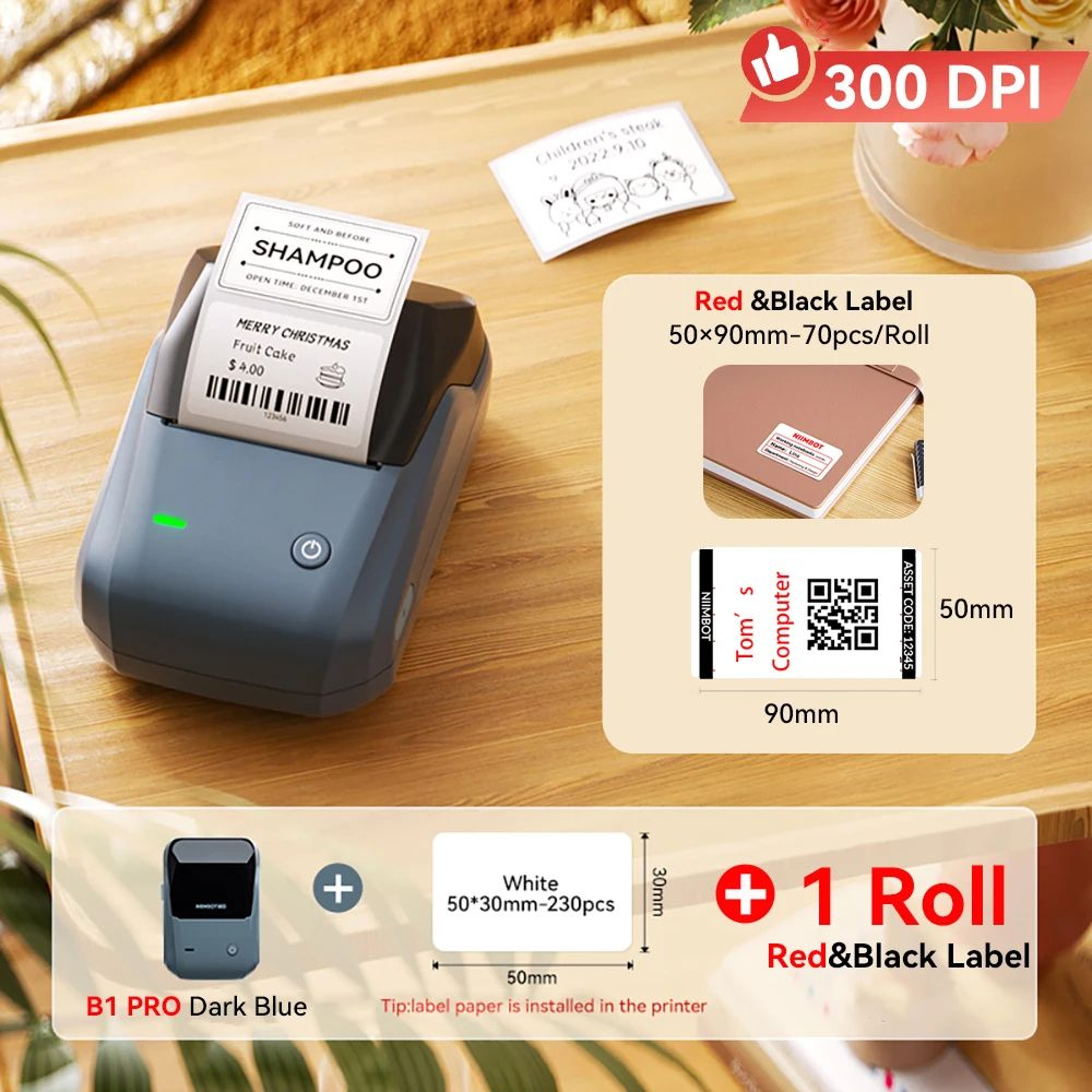 Wireless Label Printer  B1 Pro 300 DPI Red  Black Thermal Printing For Retail Tags Price Labels  Ho 15