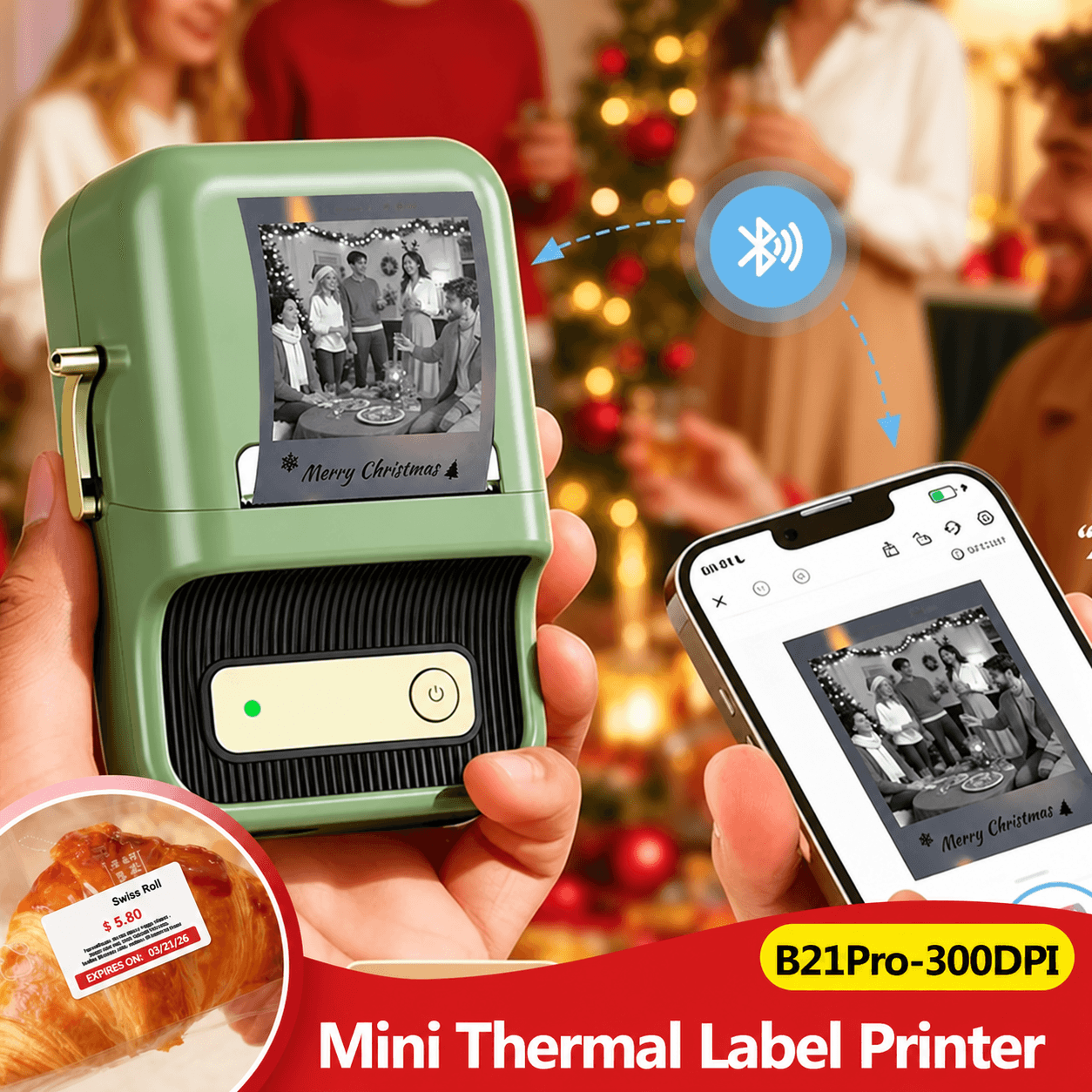 Wireless Label Printer  B21 Pro 300 DPI Red  Black Thermal Printing With Bluetooth  USB For Shop Ta 0
