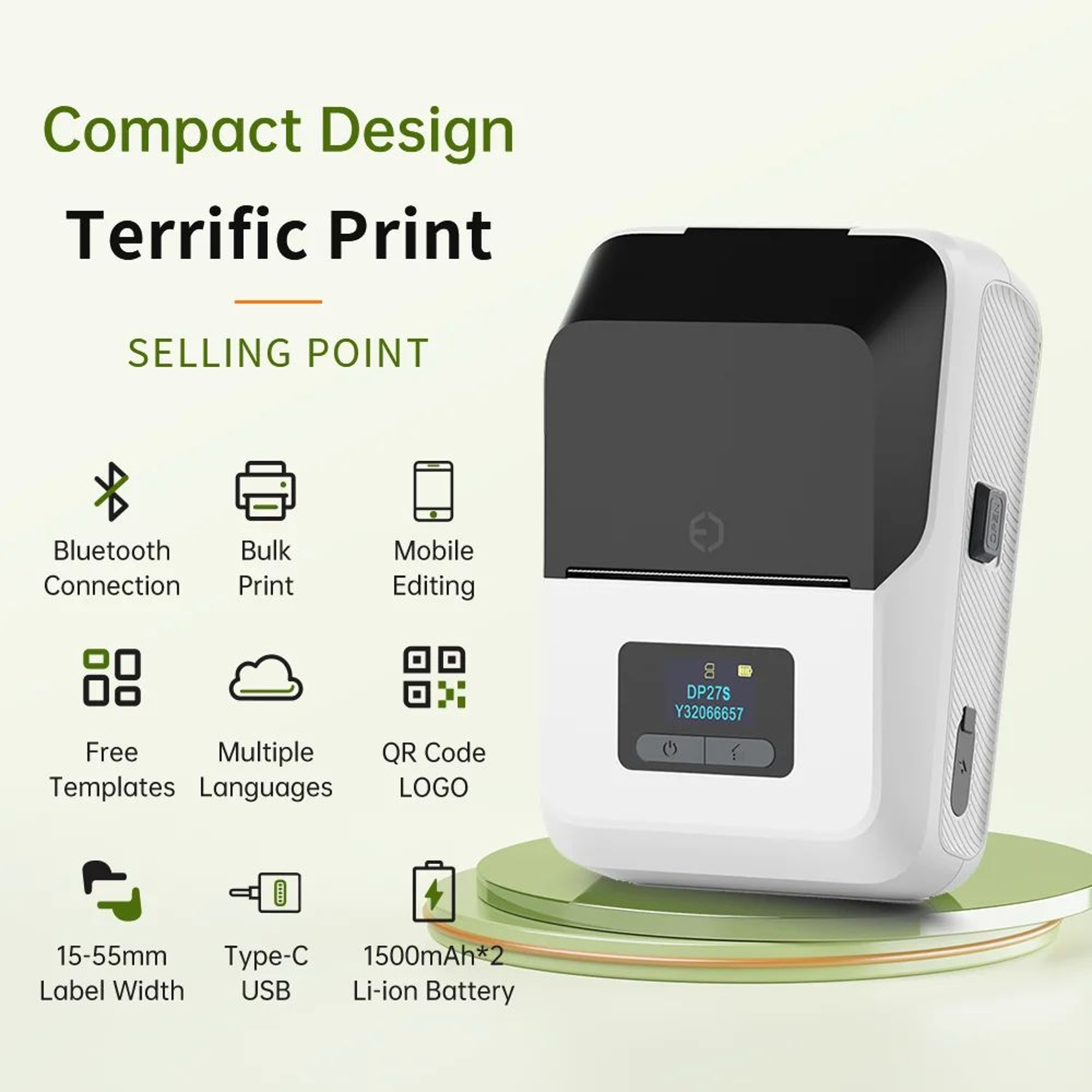 Mini Thermal Label Printer  DP27S Bluetooth Inkless Sticker Maker With 2in TFT Display For IOS Andr 0