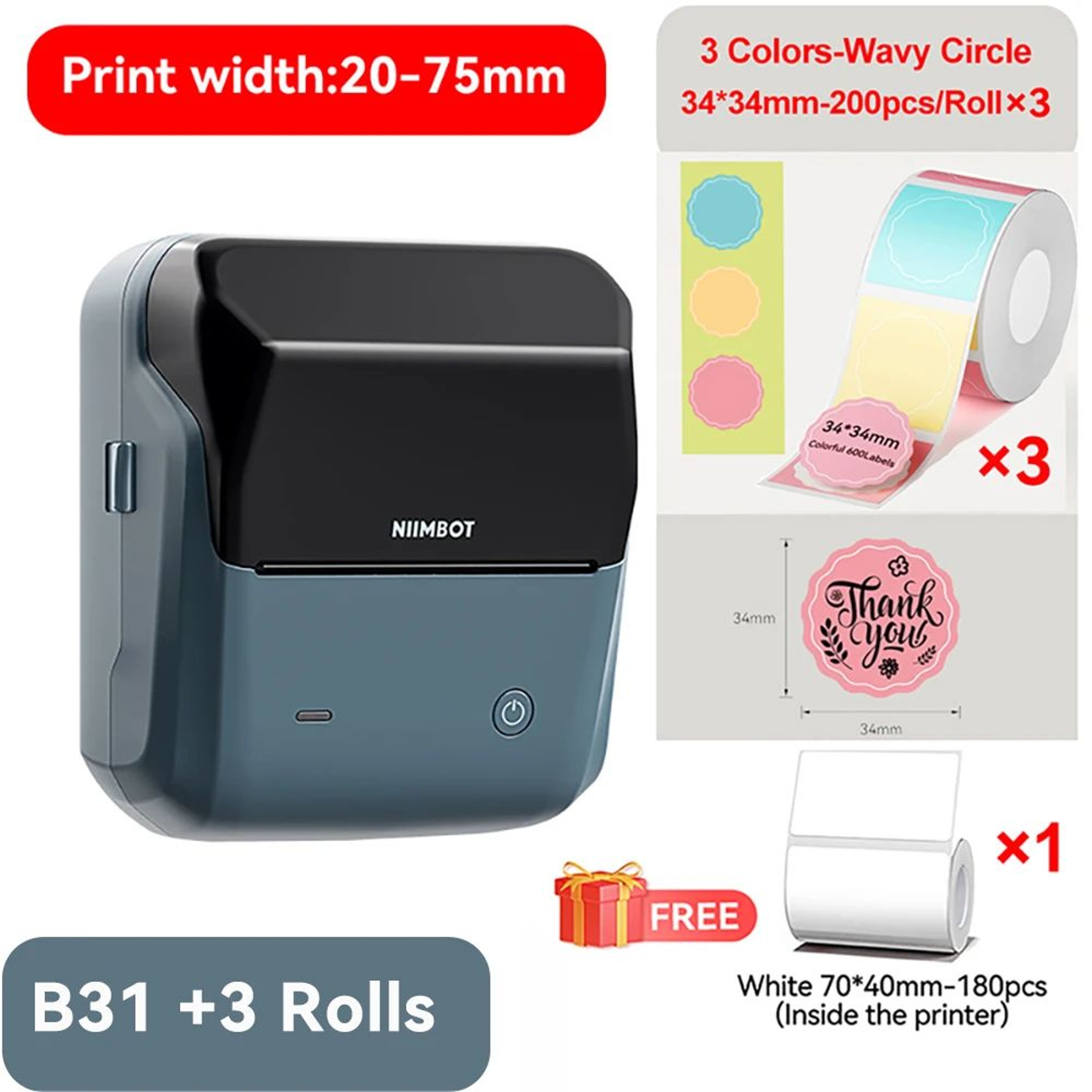 Thermal Label Printer  B31 Bluetooth Sticker Maker For Business Barcodes Clothing Jewelry  Home Off 12