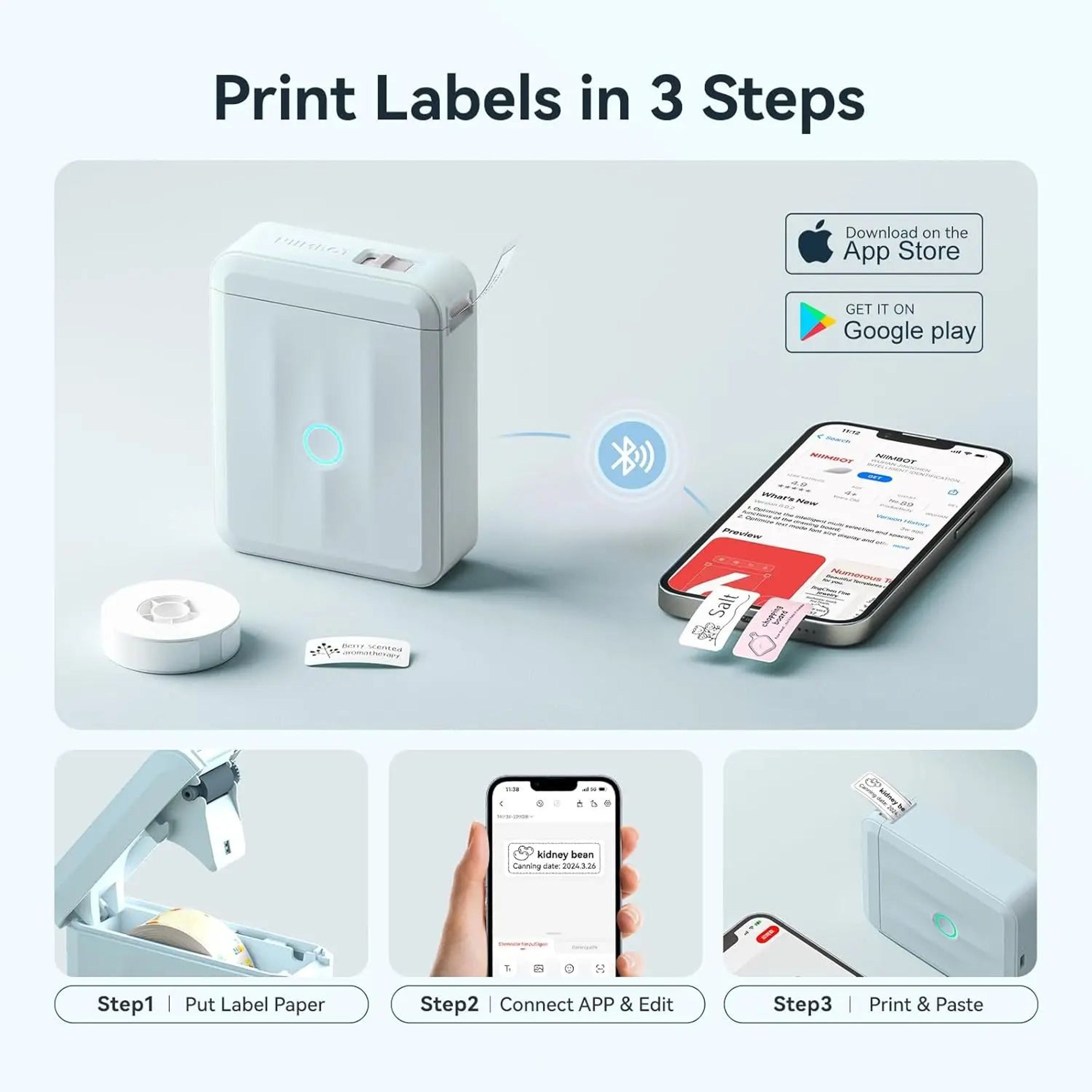 Mini Label Printer  D110M Bluetooth Inkless Sticker Maker With Auto Paper Rewind For Home Office  S