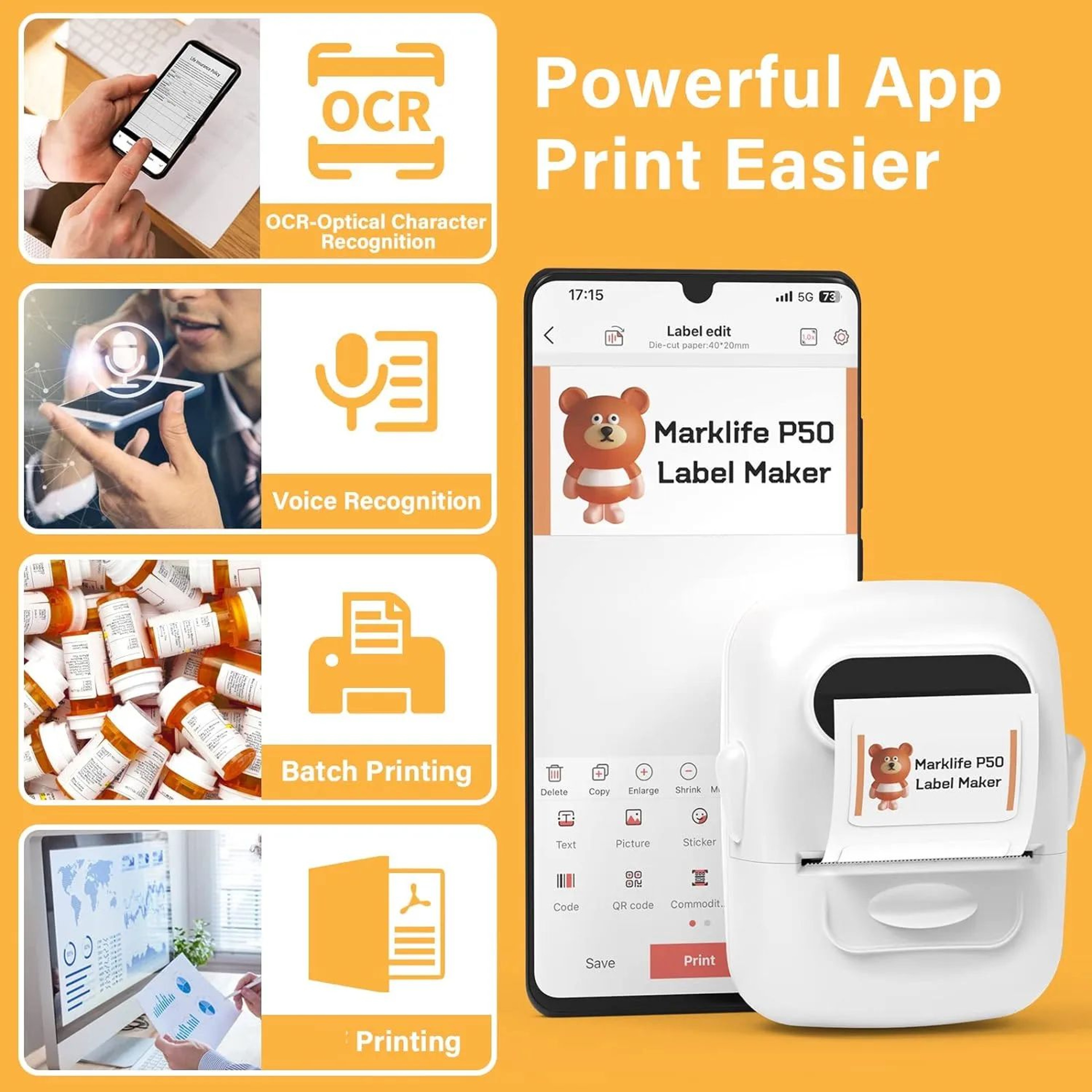 Wireless Label Printer  P50 Bluetooth Inkless Sticker Maker For DIY Designs Barcodes QR Codes And H 4