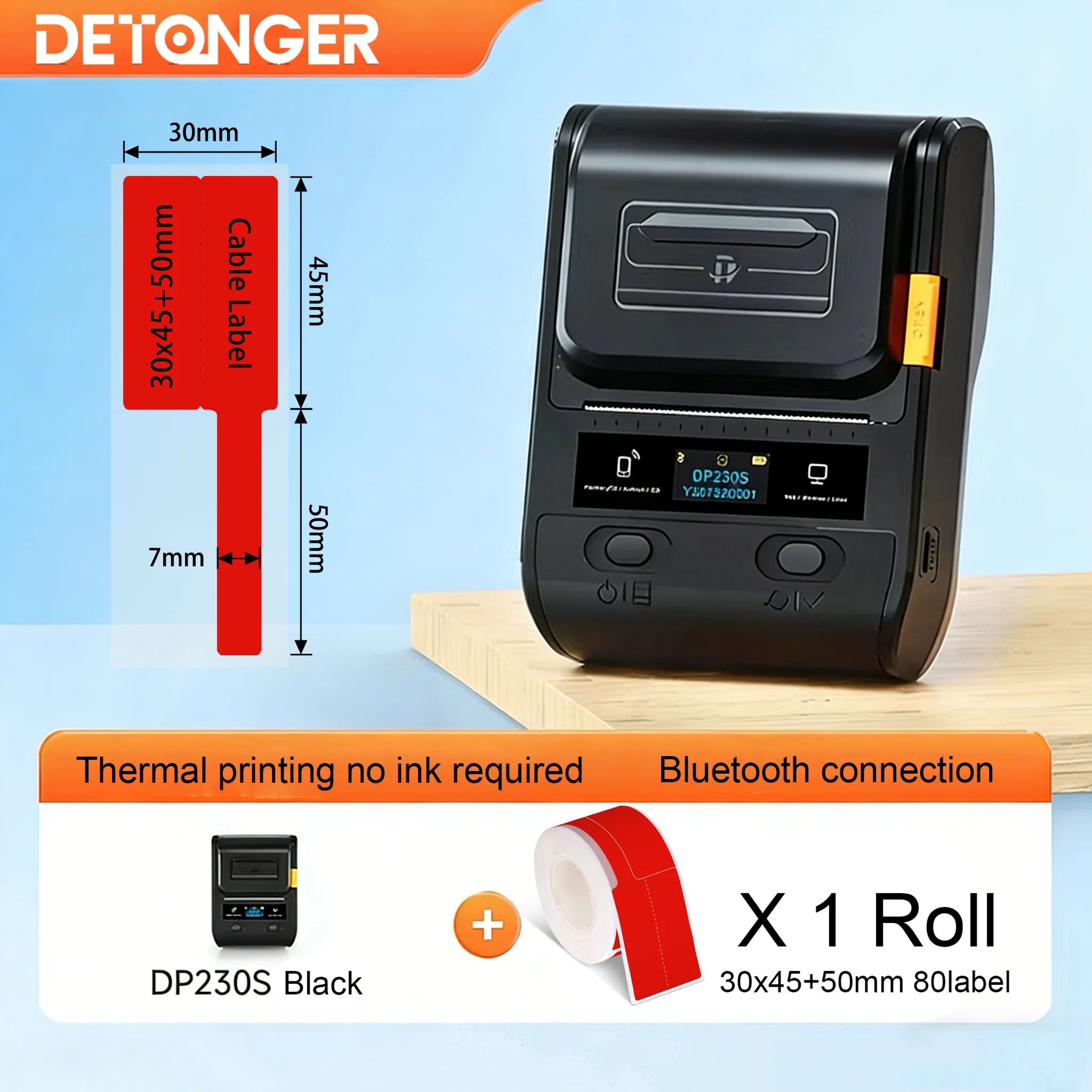 Portable Label Printer  DP230S Bluetooth Inkless Barcode  QR Sticker Maker For Cable Tags Shops  Ho 25
