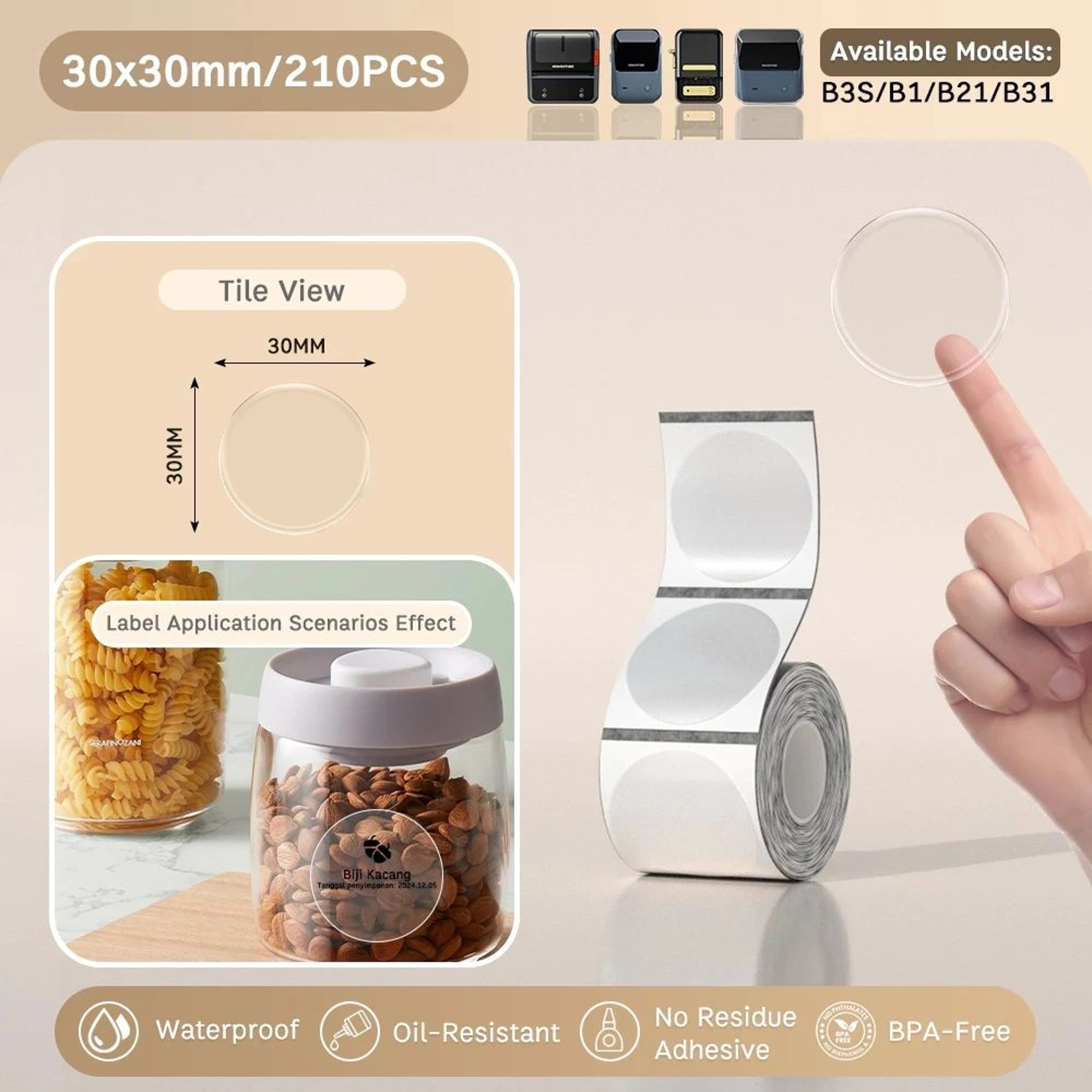 Transparent Thermal Labels  Round  Square Adhesive Stickers For B21 B1 B203  B3S Printers For Home