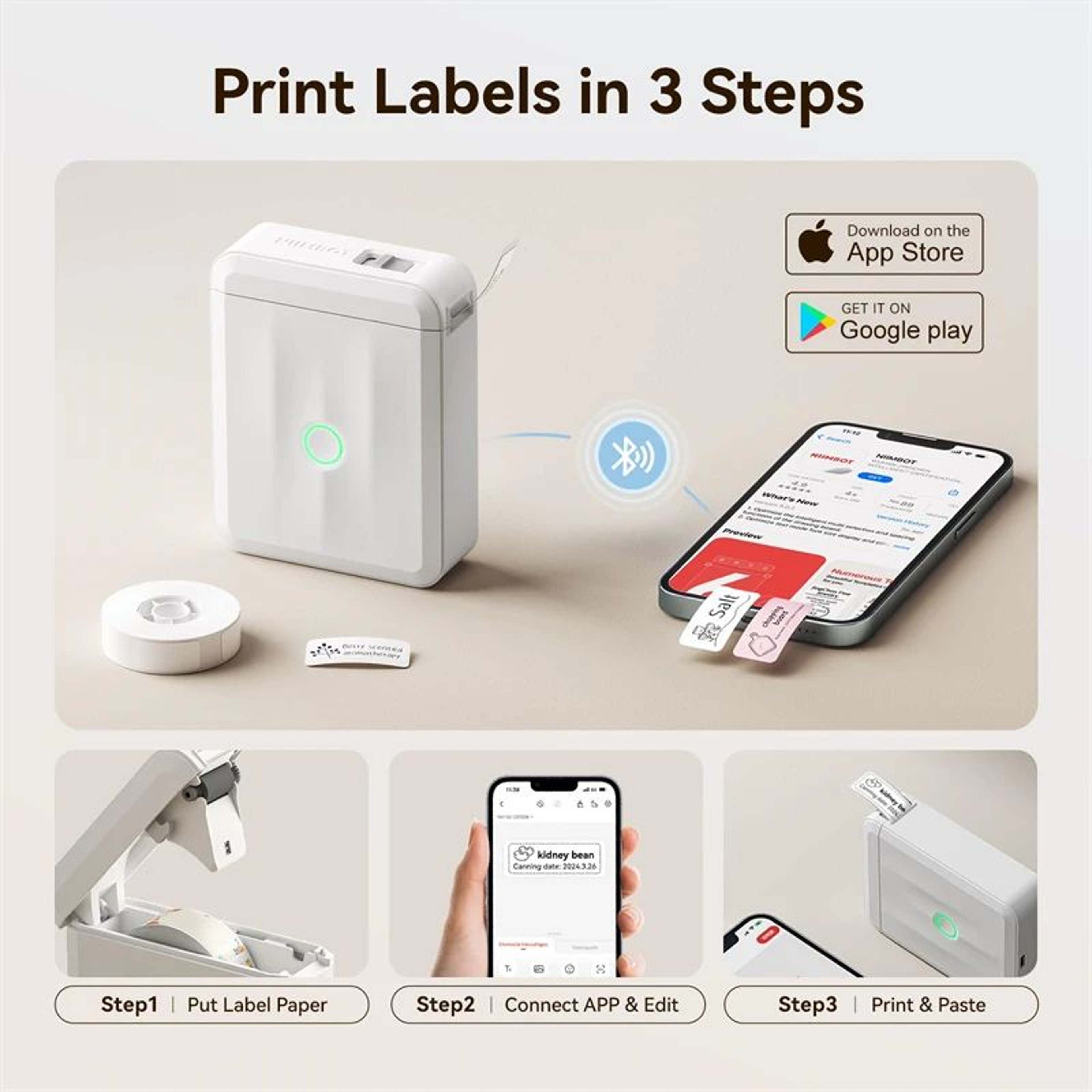 Mini Label Printer  D110 Bluetooth Thermal Sticker Maker With White Label Roll For Home Storage Sch