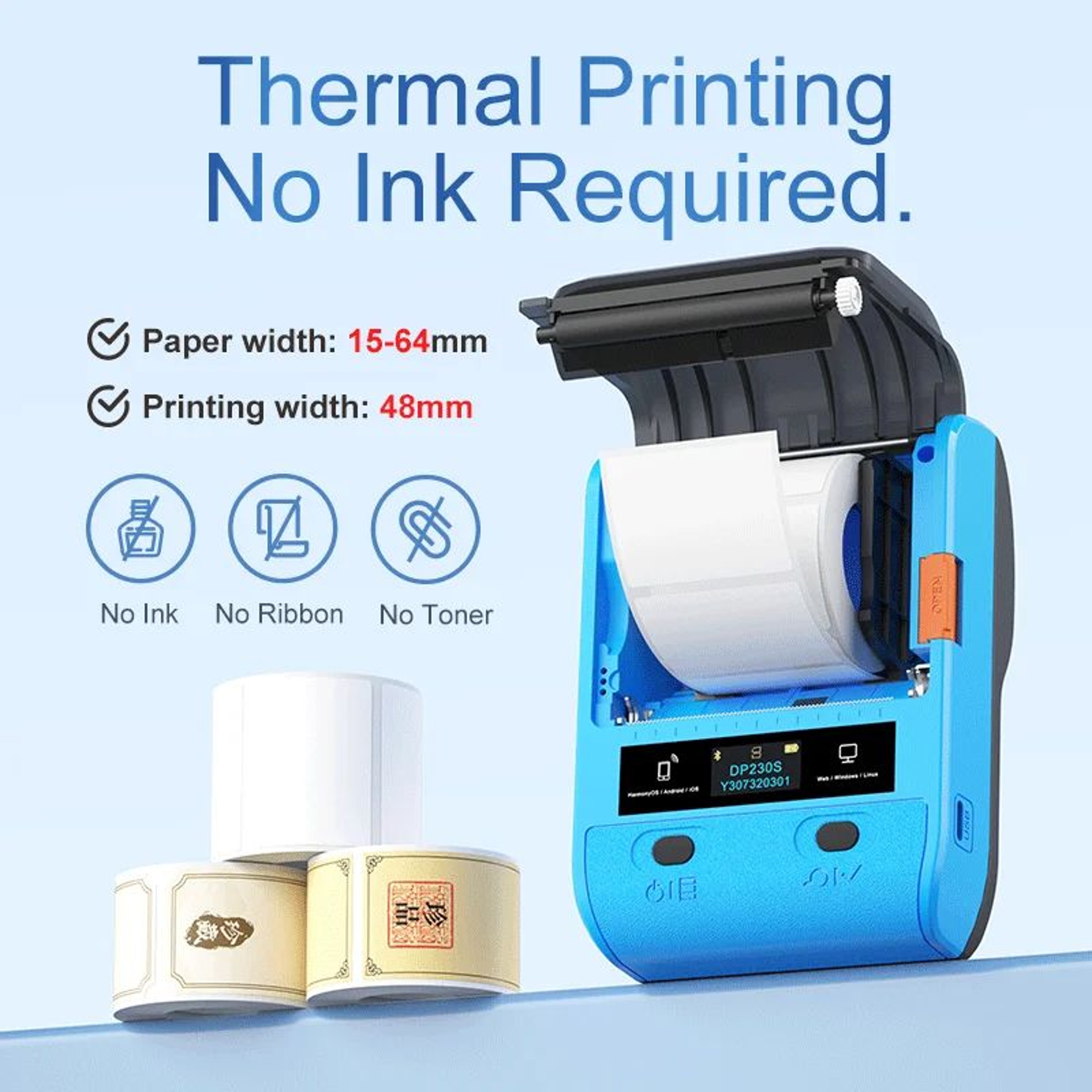 Wireless Label Printer  DP230SDP30S 300 DPI Bluetooth Barcode Maker With WePrint For Android IOS  W