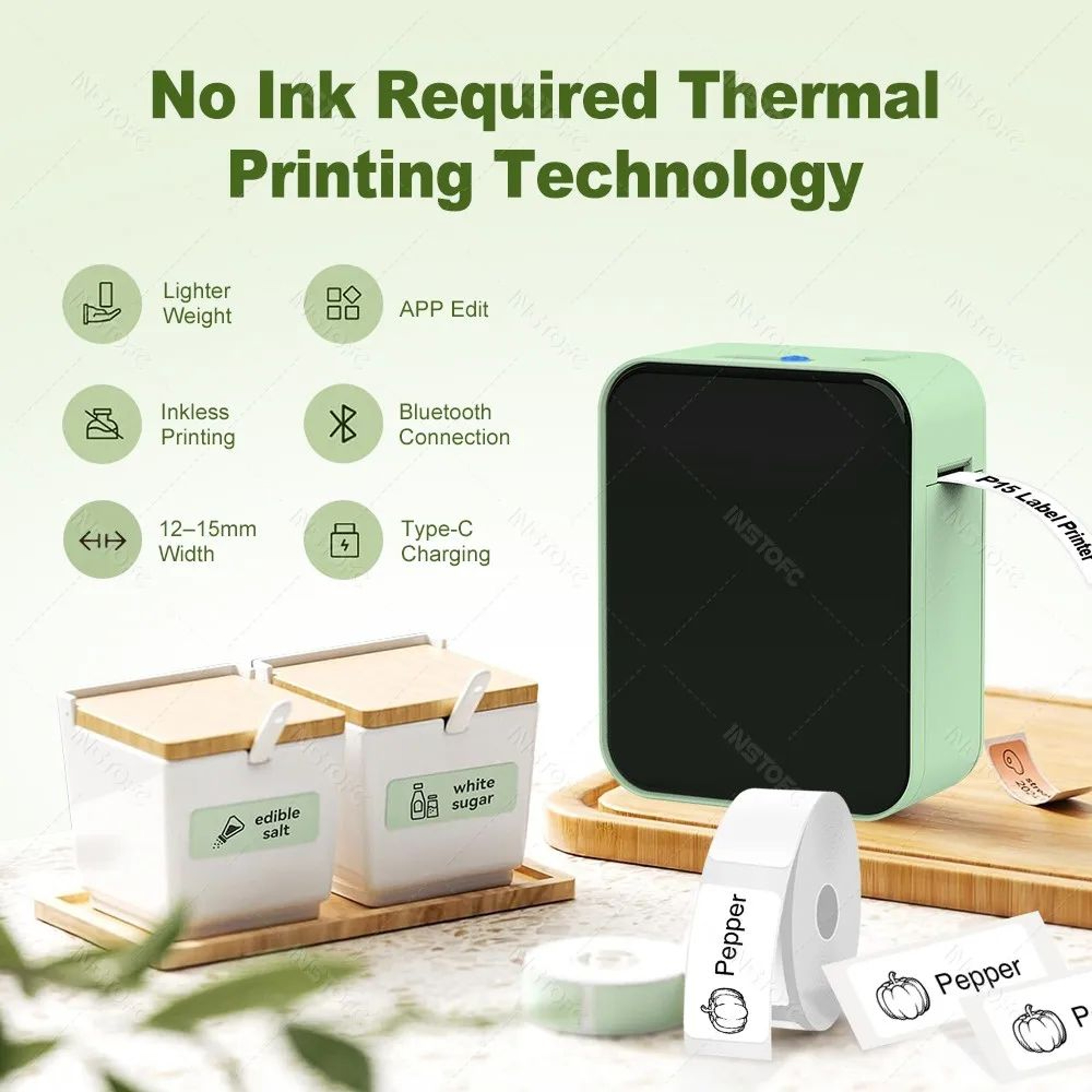 Portable Label Printer  P15 Bluetooth Inkless Sticker Maker With App Editing  Bulk Printing For Hom 1