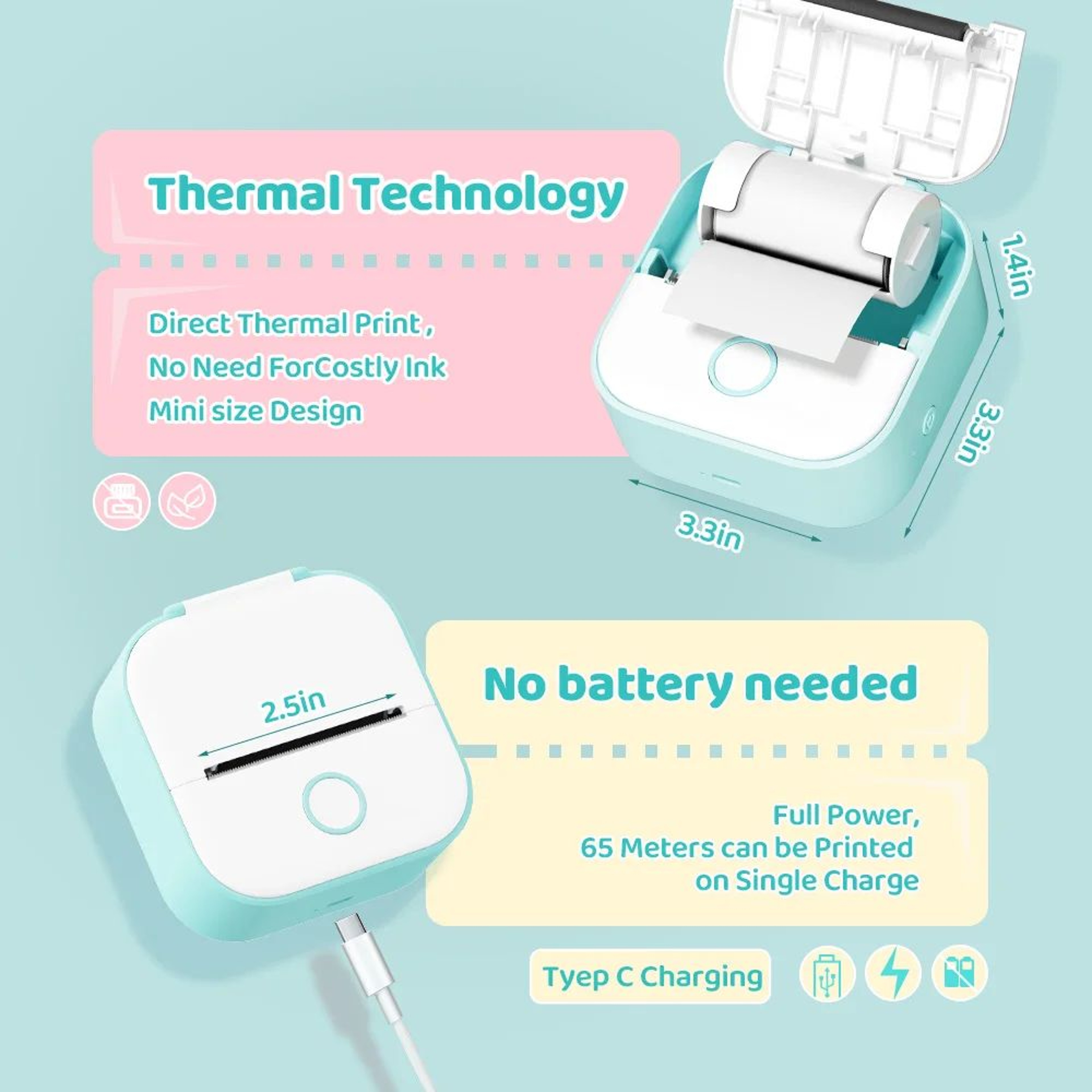 Mini Sticker Printer  T02 Bluetooth Inkless Photo  Note Printing For IOS Android DIY Journals And S