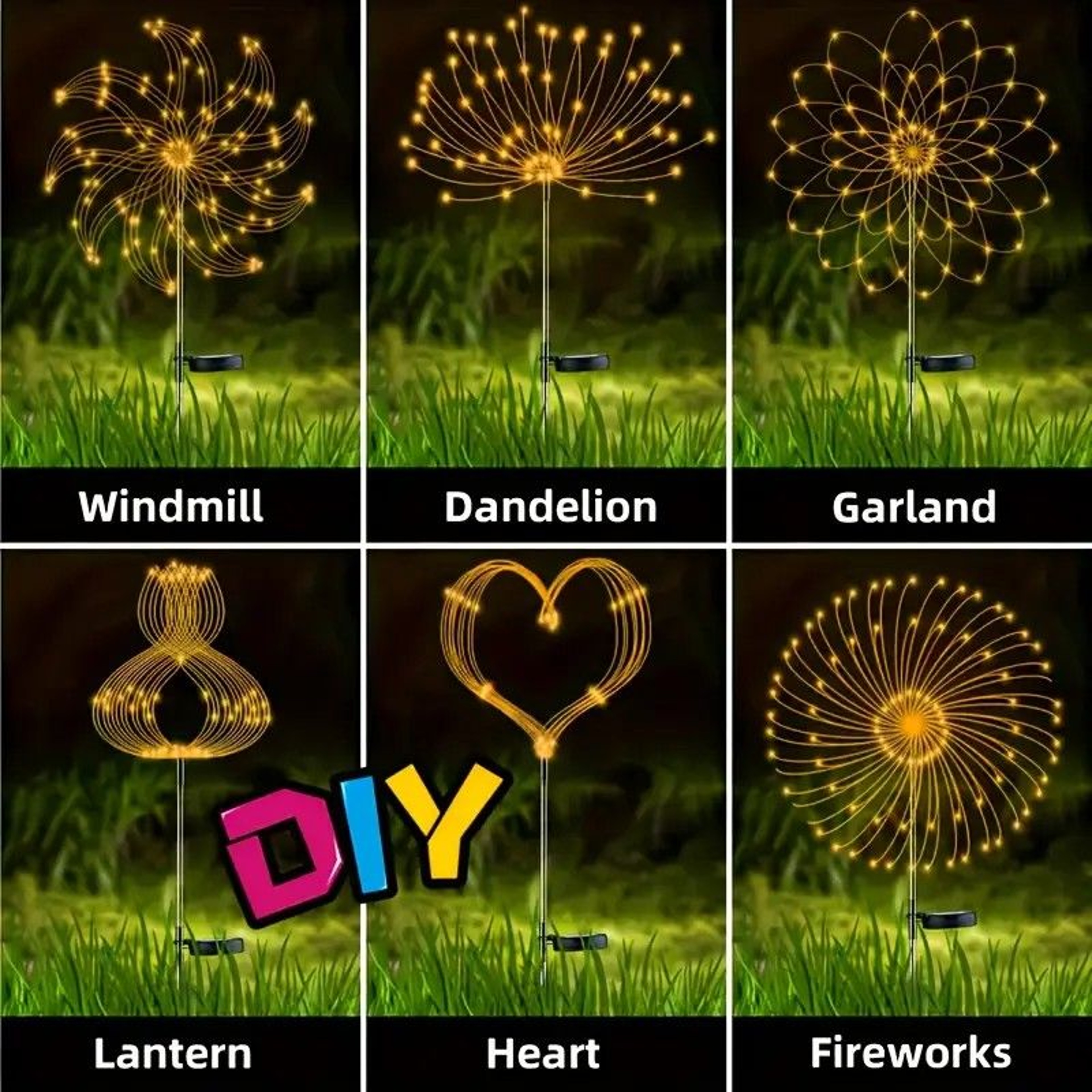 60LED Solar Fireworks Lights  Outdoor Waterproof Garden Decor 8 Modes  Remote Control 2