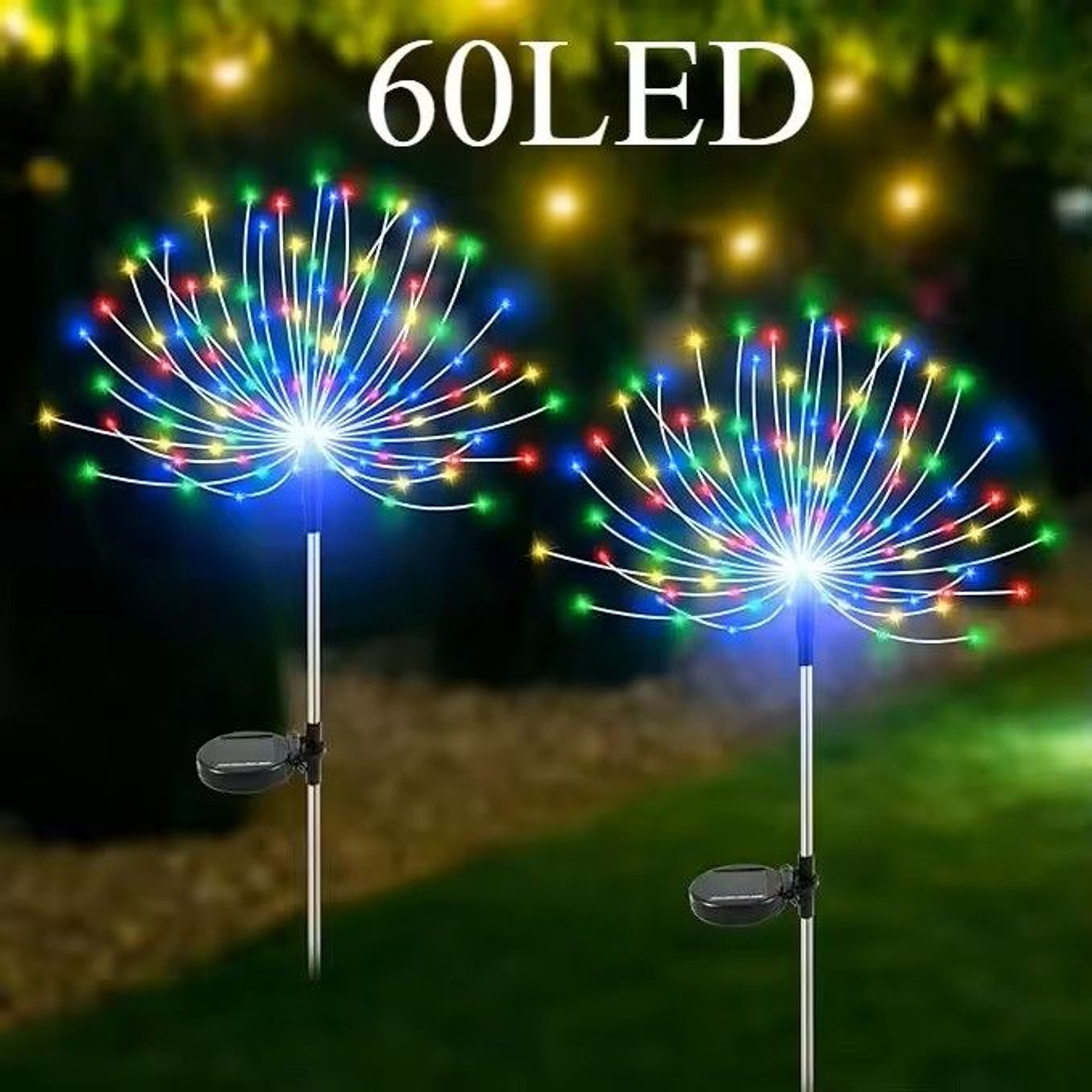 60LED Solar Fireworks Lights  Outdoor Waterproof Garden Decor 8 Modes  Remote Control 16