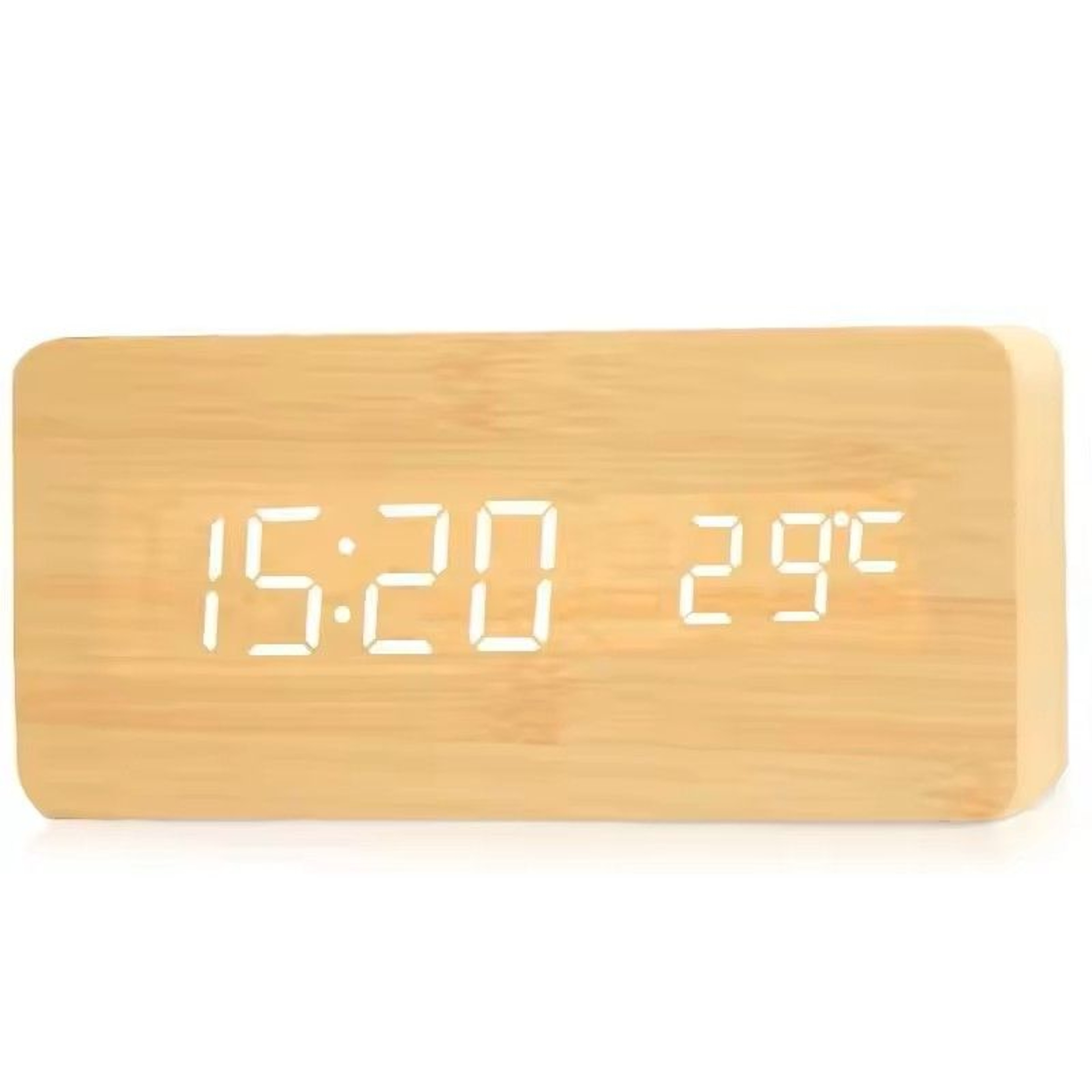 Wooden LED Digital Alarm Clock With Temperature Display  Desk  Bedside Clock For Home  Office 1