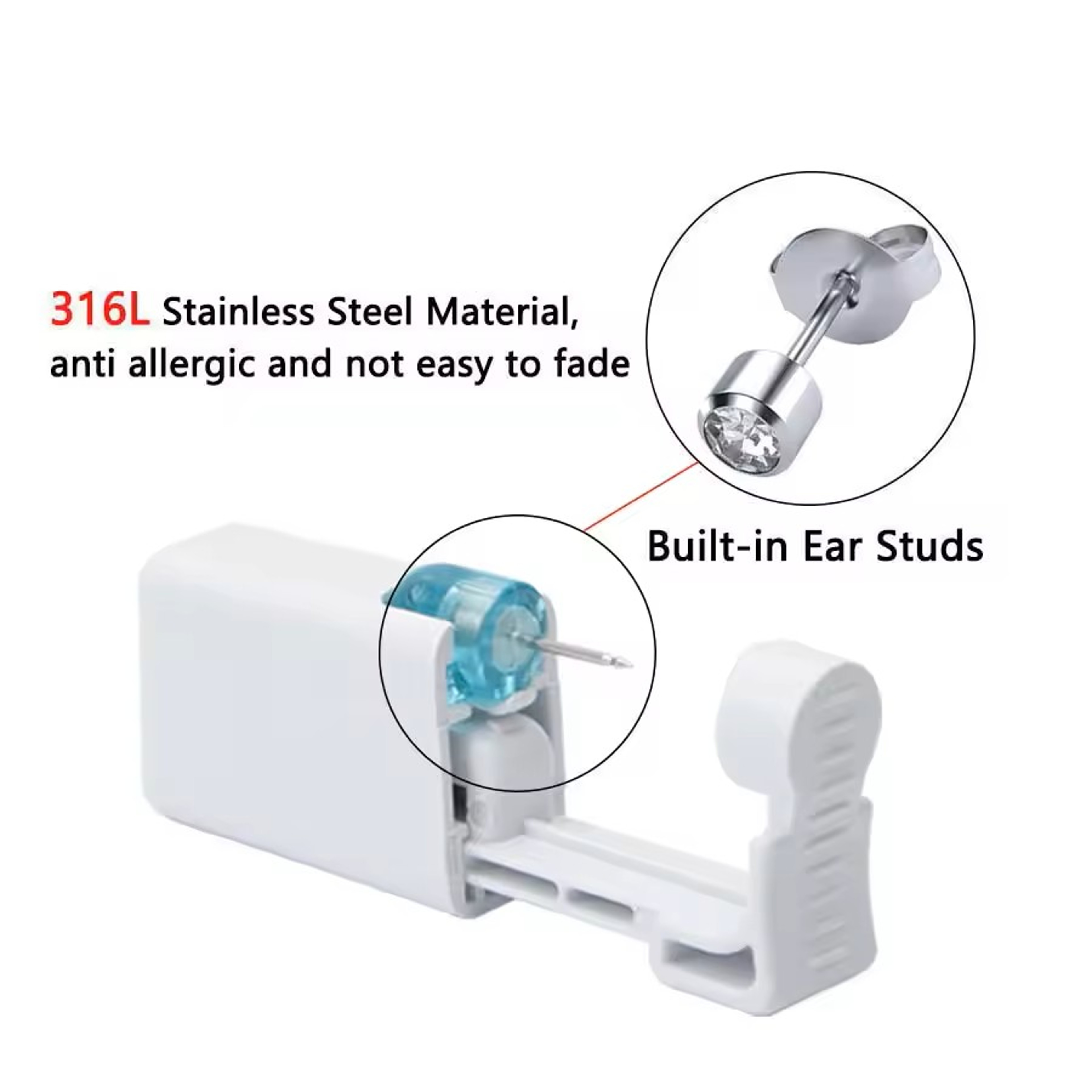 2PCS Disposable Ear Piercing Kit – Built-in Stud Guns + Bonus Cubic Zirconia Earrings | Safe & Easy Home Use Tool – view 26