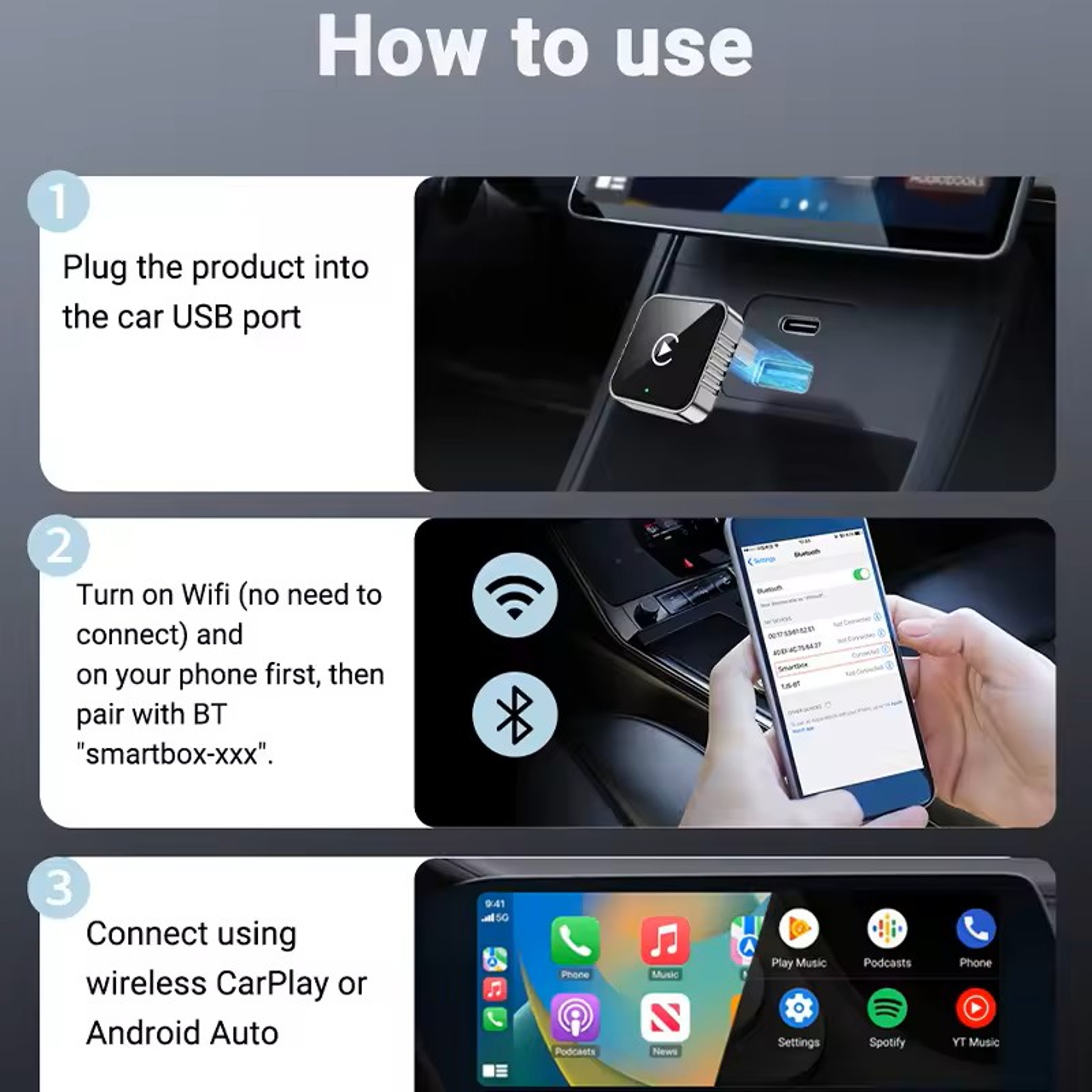 Super Mini CarPlay AI Box Wired to Wireless Adapter with Android Auto and Fast 5GHz WiFi – view 5