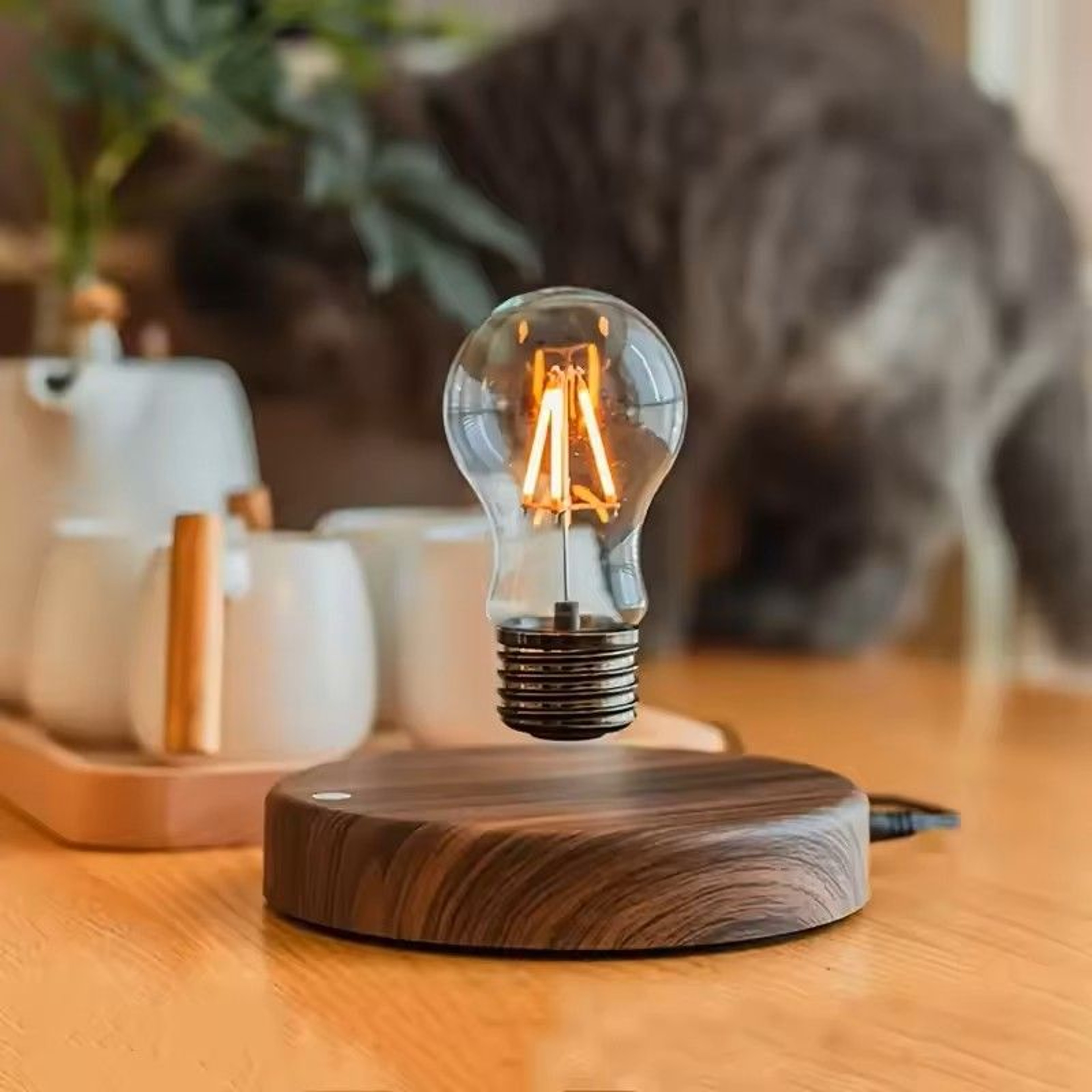 Levitating Moon Magnetic Floating Night Light 3 Color LED 3D Lamp With Wooden Base 3