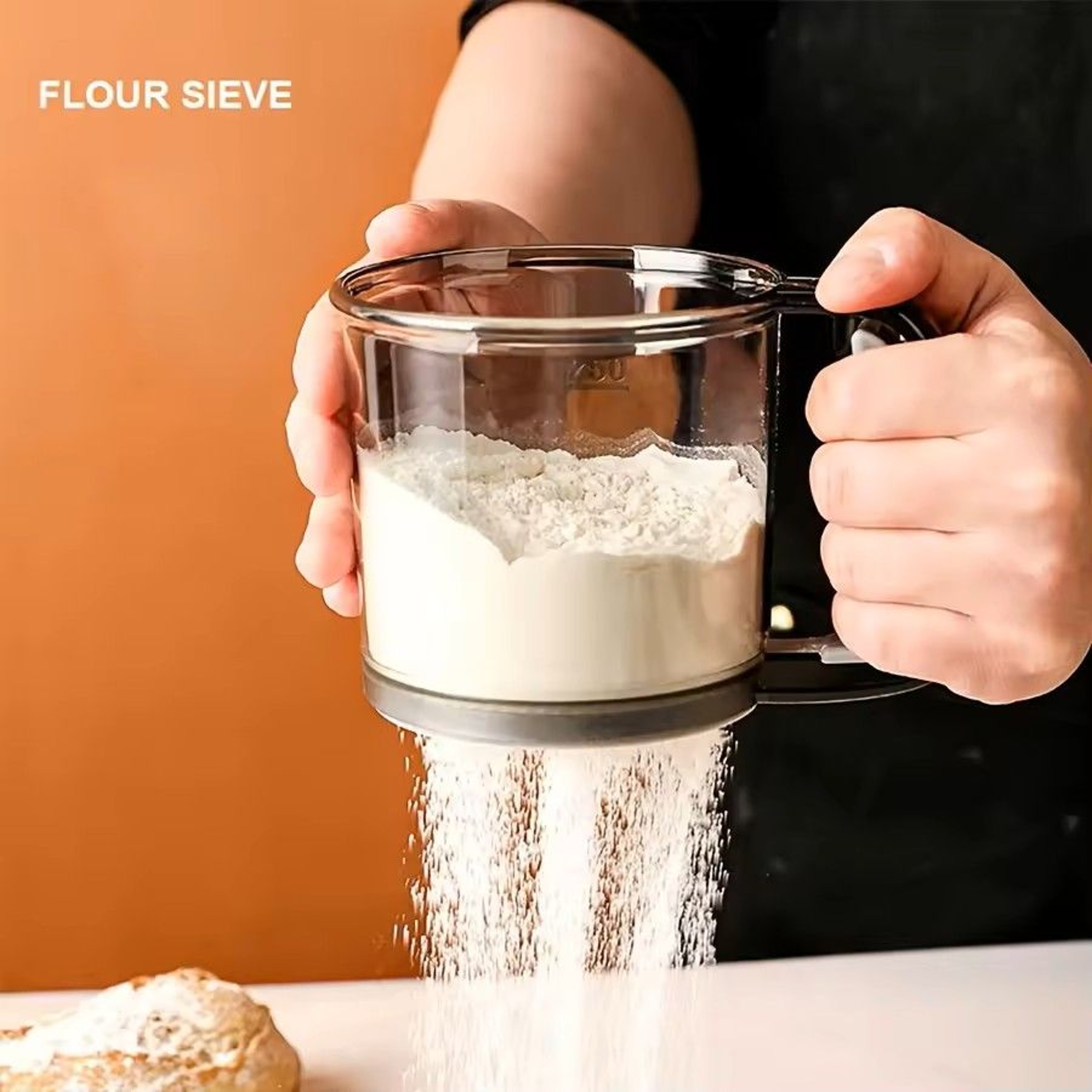 SemiAutomatic Flour Sifter Hand Press Design Transparent NonStick Baking Tool Kitchen Gadget 0