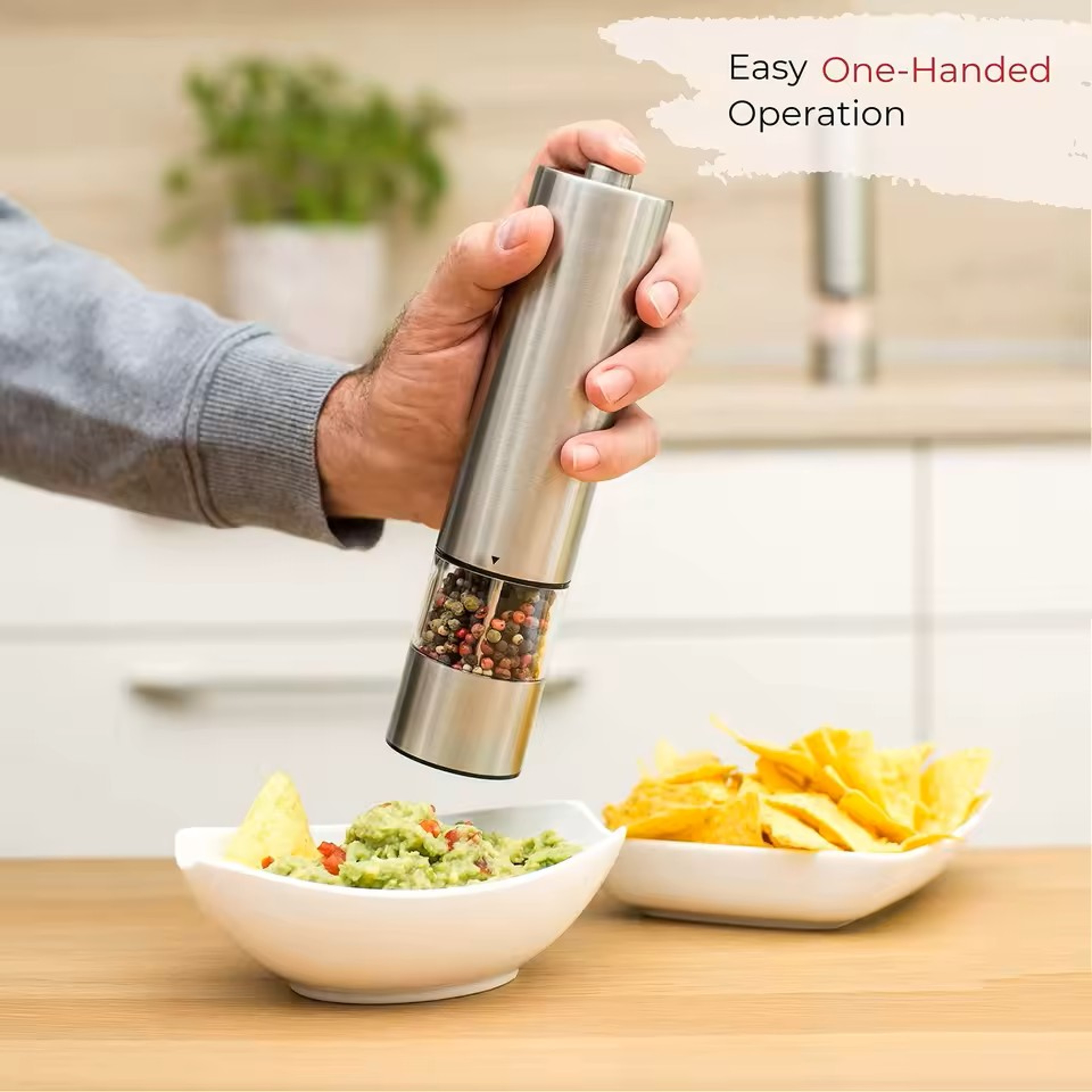 Electric Salt and Pepper Grinder Set One Handed Stainless Steel – view 9