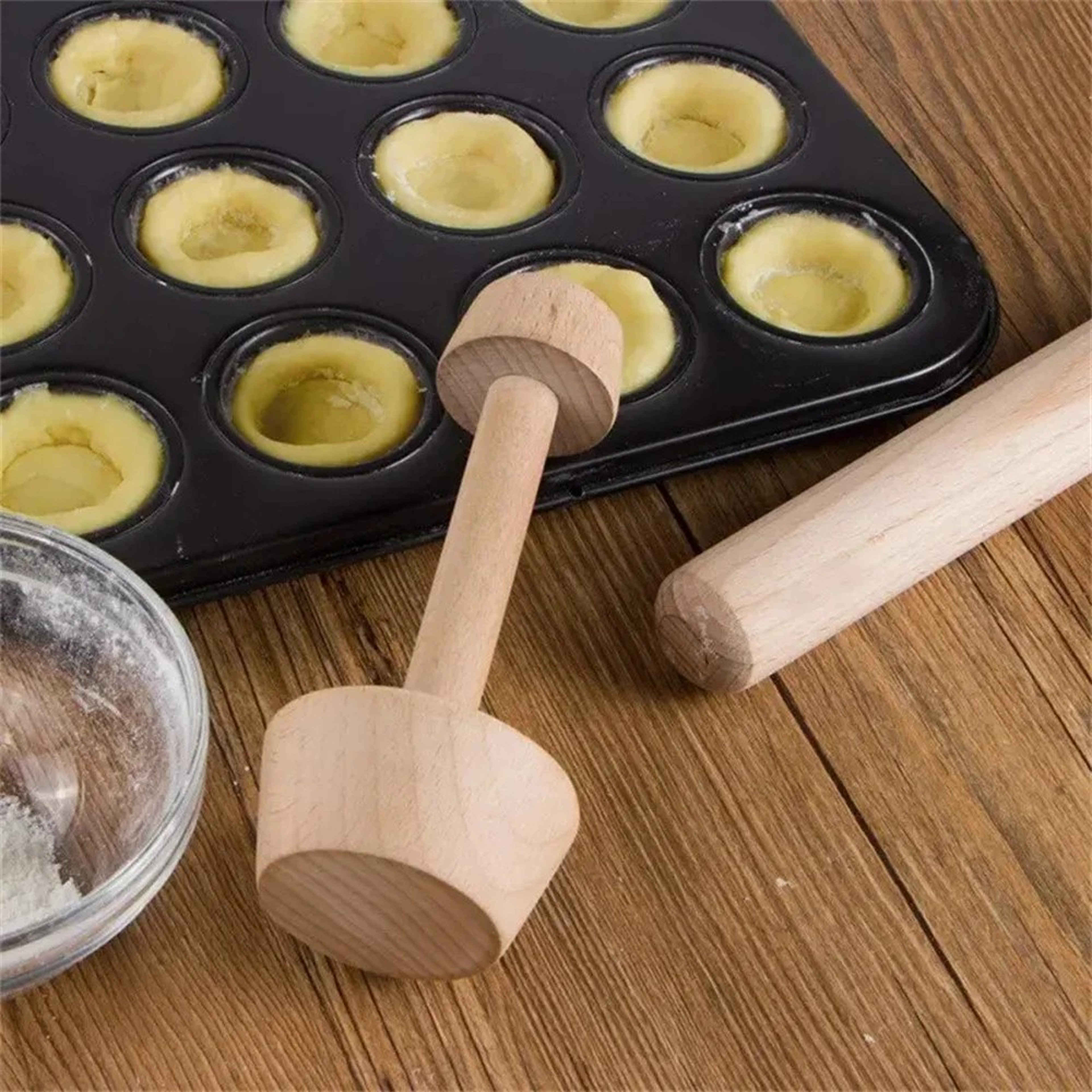 Premium Wooden Egg Tart Mold Double Side Pastry Tamper for Baking Tarts and Mini Pies – view 3