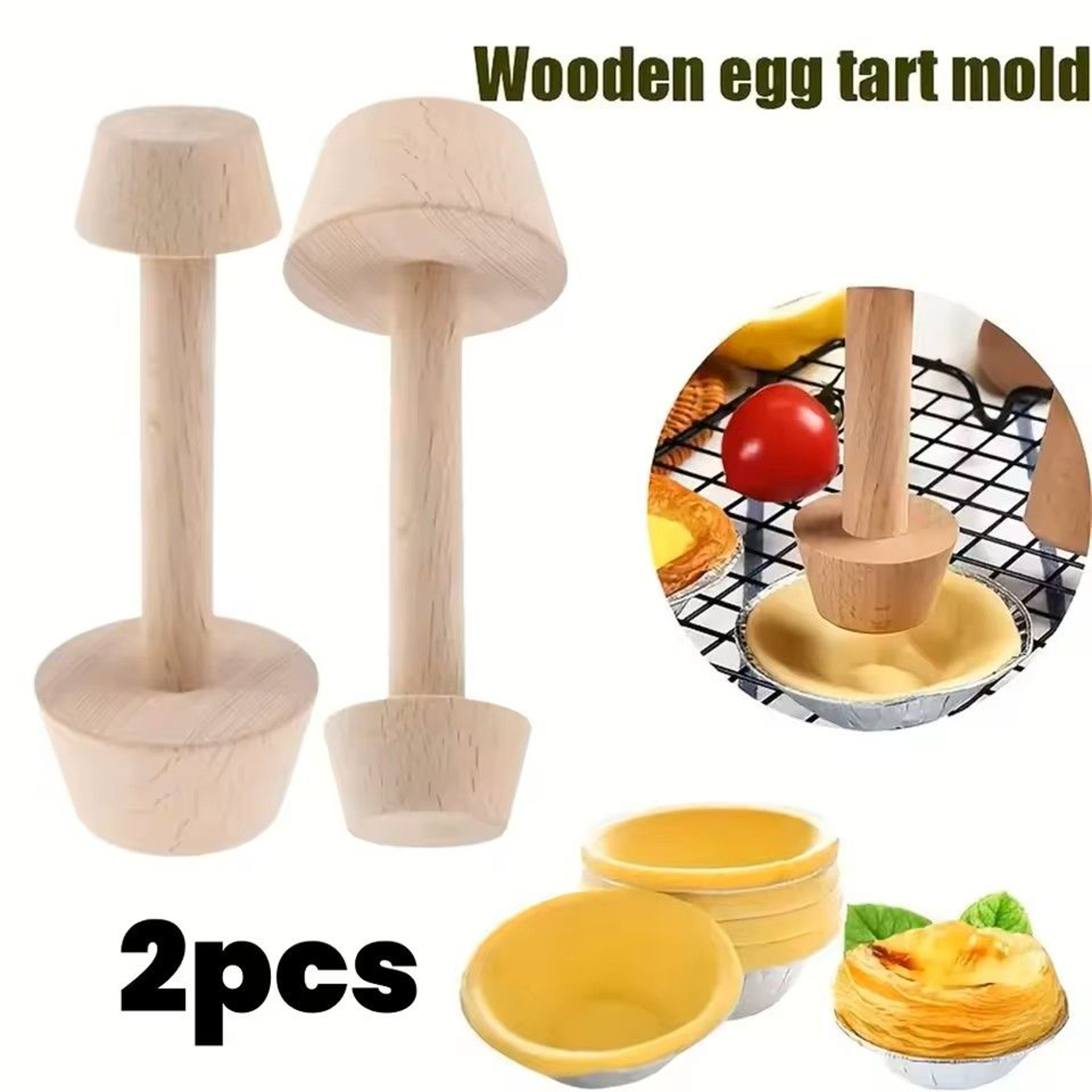 Premium Wooden Egg Tart Mold Double Side Pastry Tamper For Baking Tarts And Mini Pies 0