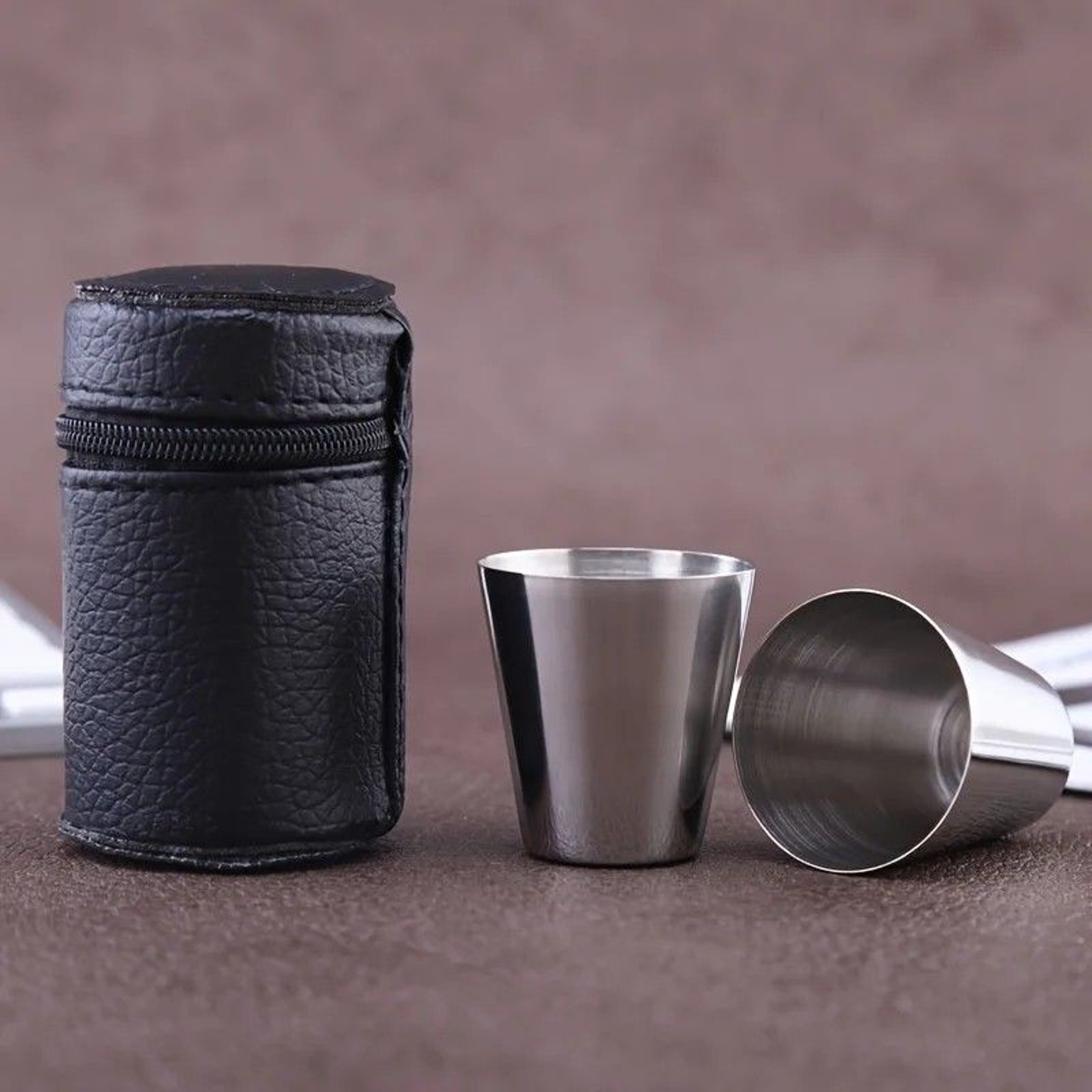 Portable Stainless Steel Cup Set With Carry Case For Outdoor Travel And Camping 5