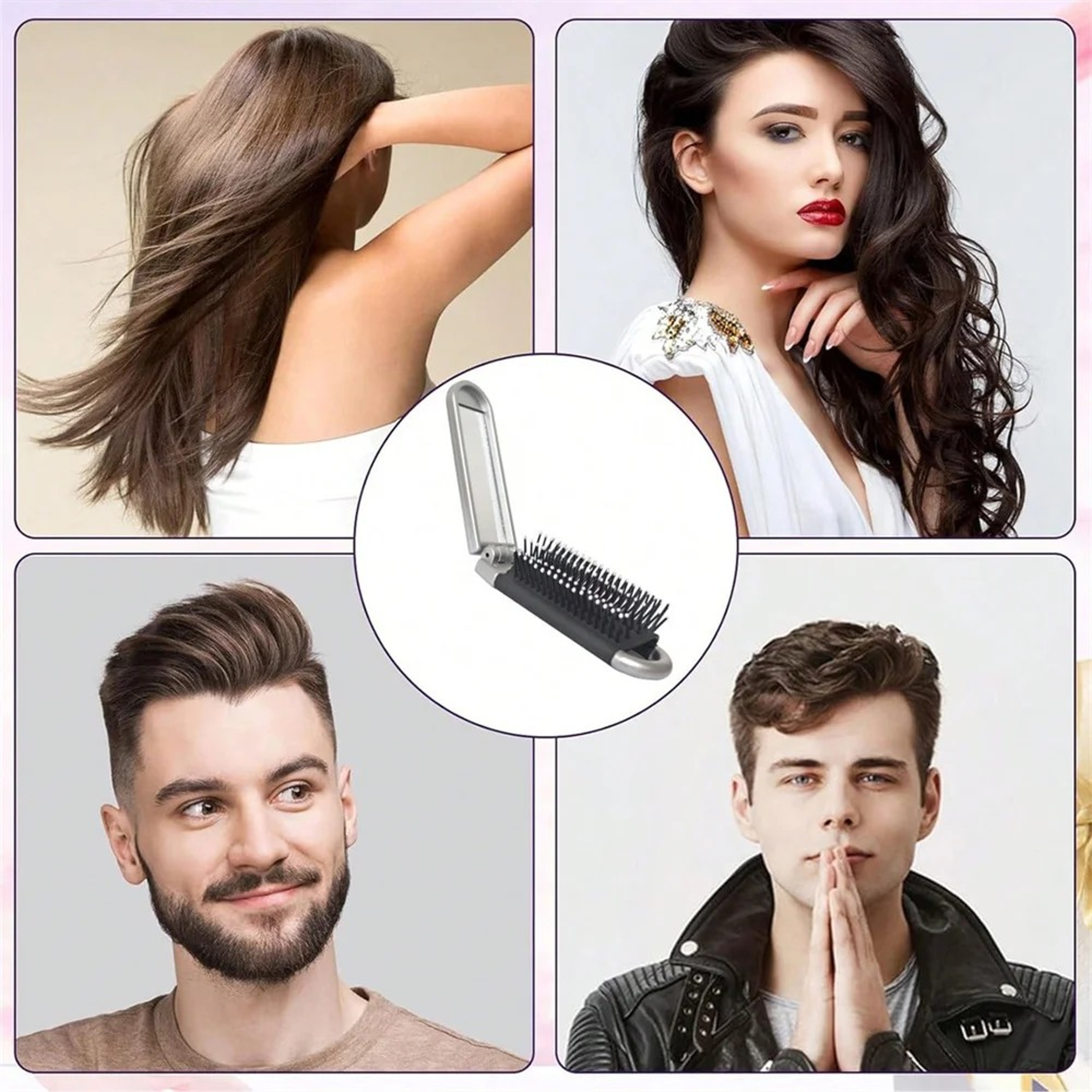 3pcs Foldable Portable Mirror Comb Mini Hairbrush with Scalp Massage Airbag Design – view 4