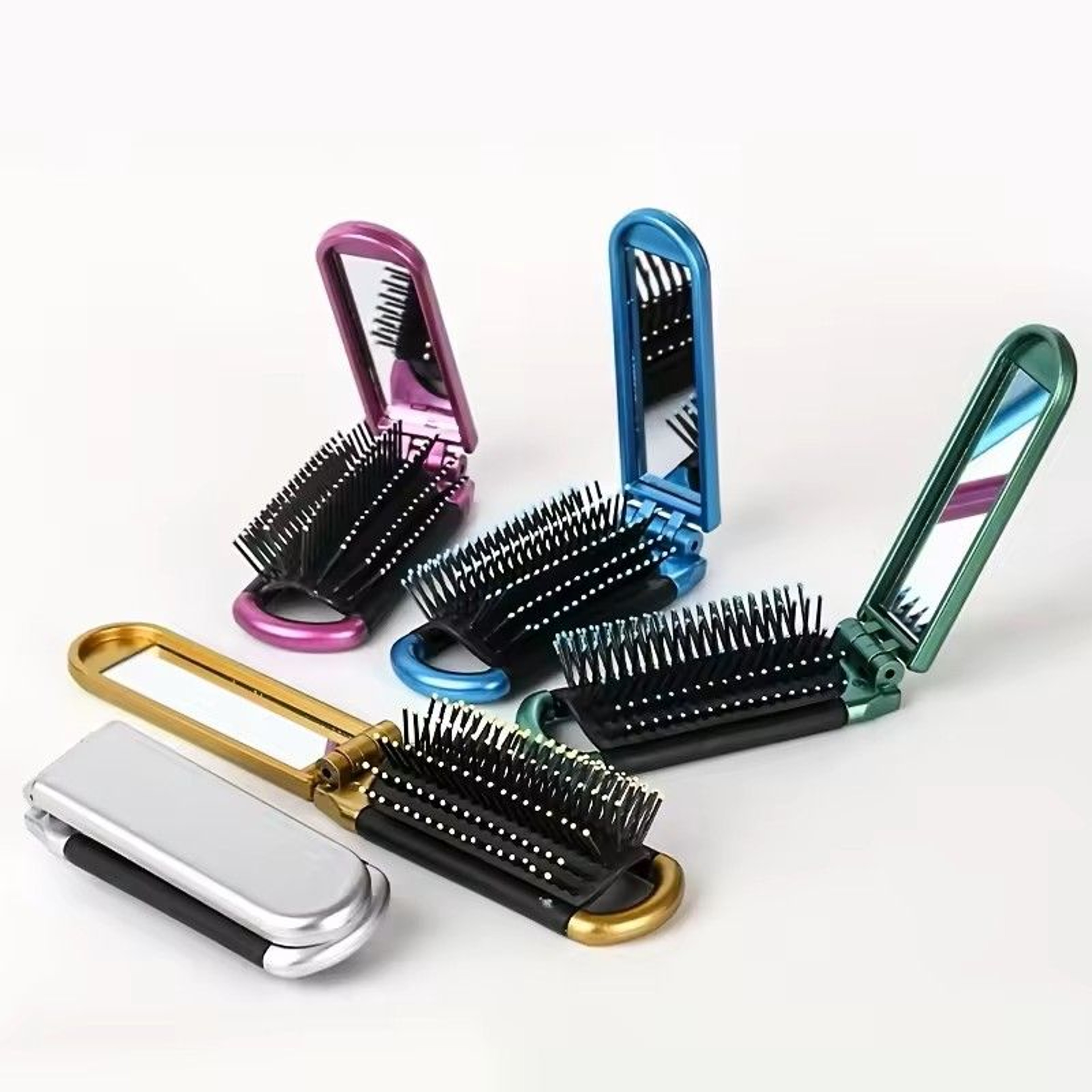 Foldable Portable Mirror Comb Mini Hairbrush With Scalp Massage Airbag Design 8