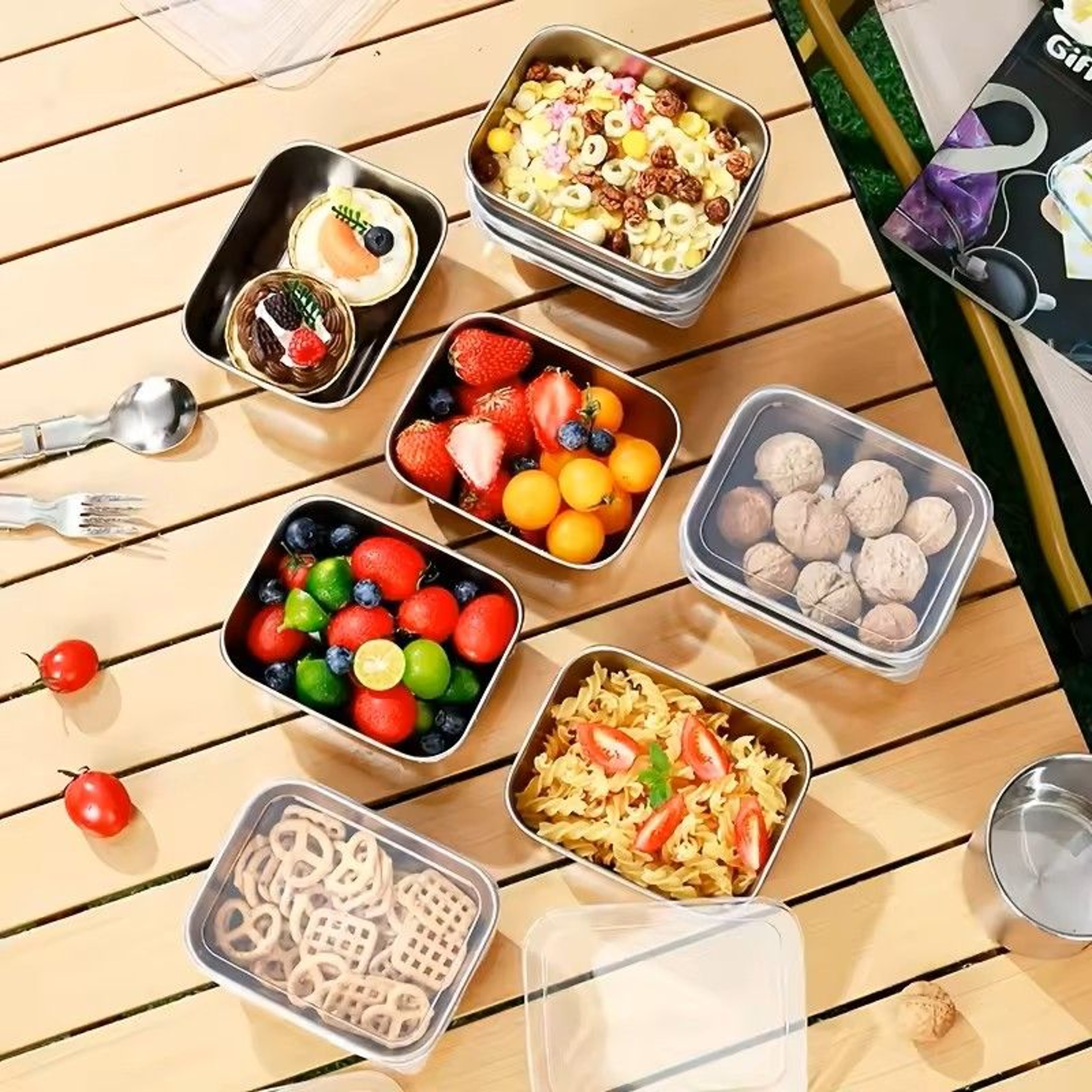 Stainless Steel Food Storage Containers With Flip Top Lids Reusable Kitchen And Fridge Organizers 6