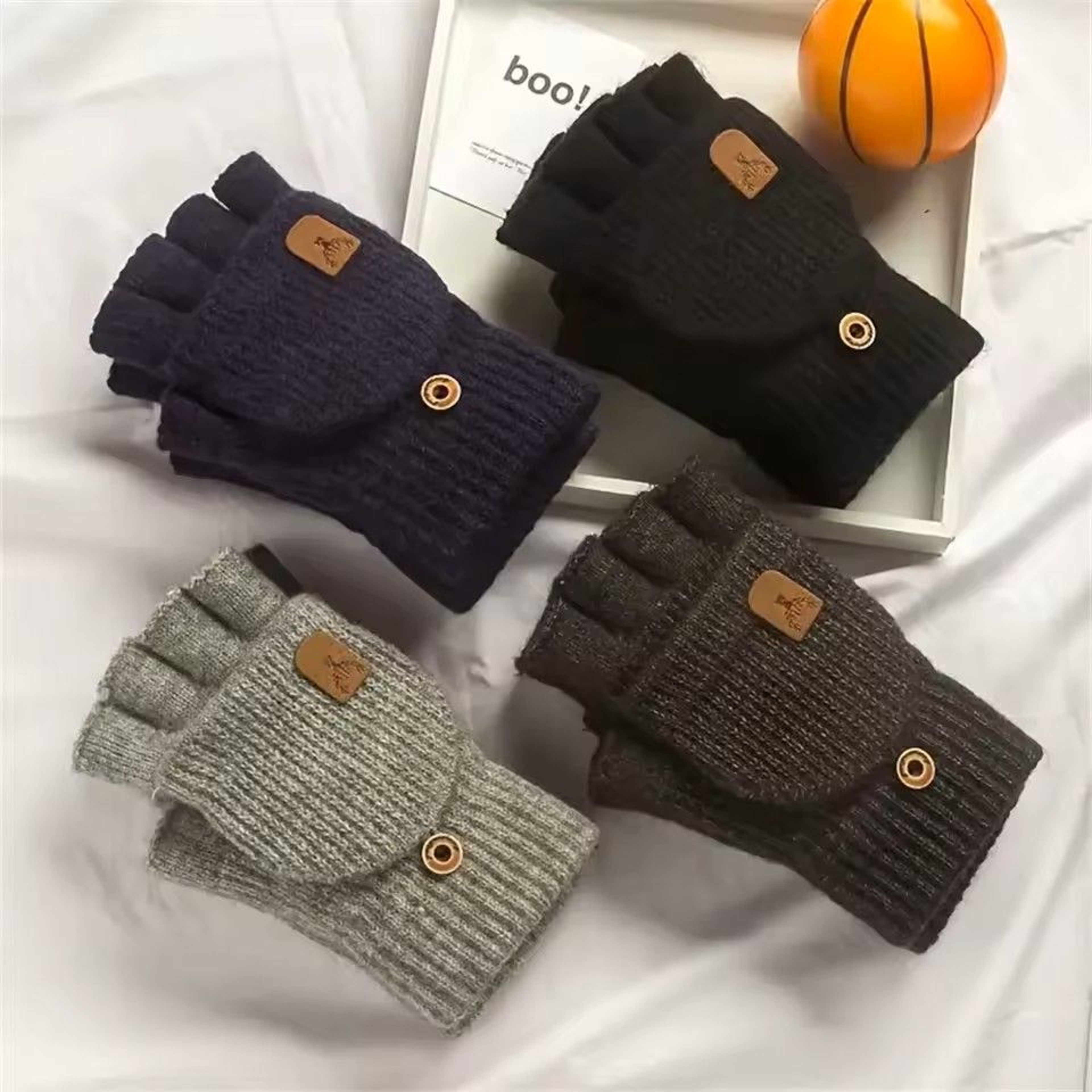 Winter Half Finger Flip Gloves Warm Knitted Windproof Gloves For Men And Women 7