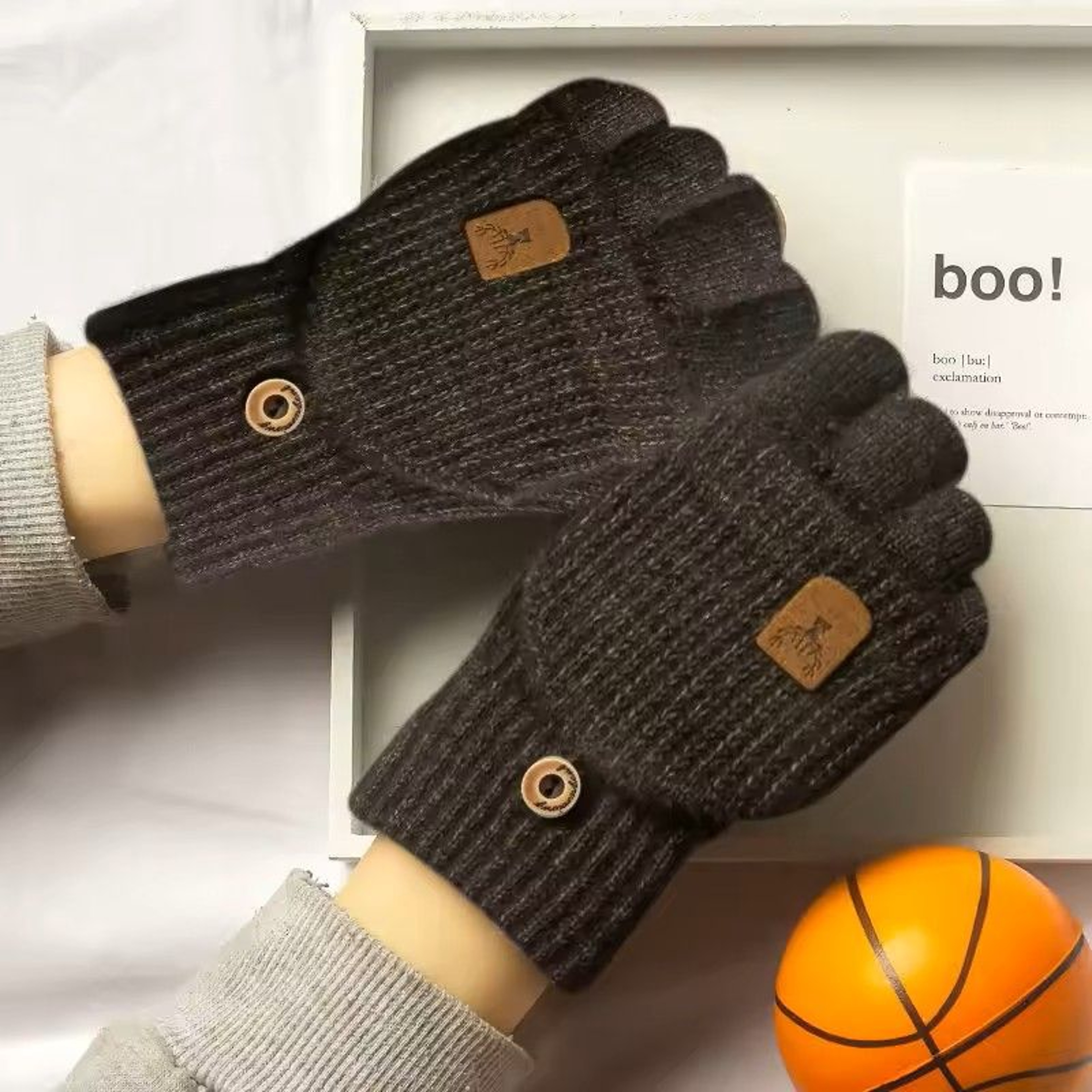 Winter Half Finger Flip Gloves Warm Knitted Windproof Gloves For Men And Women 13