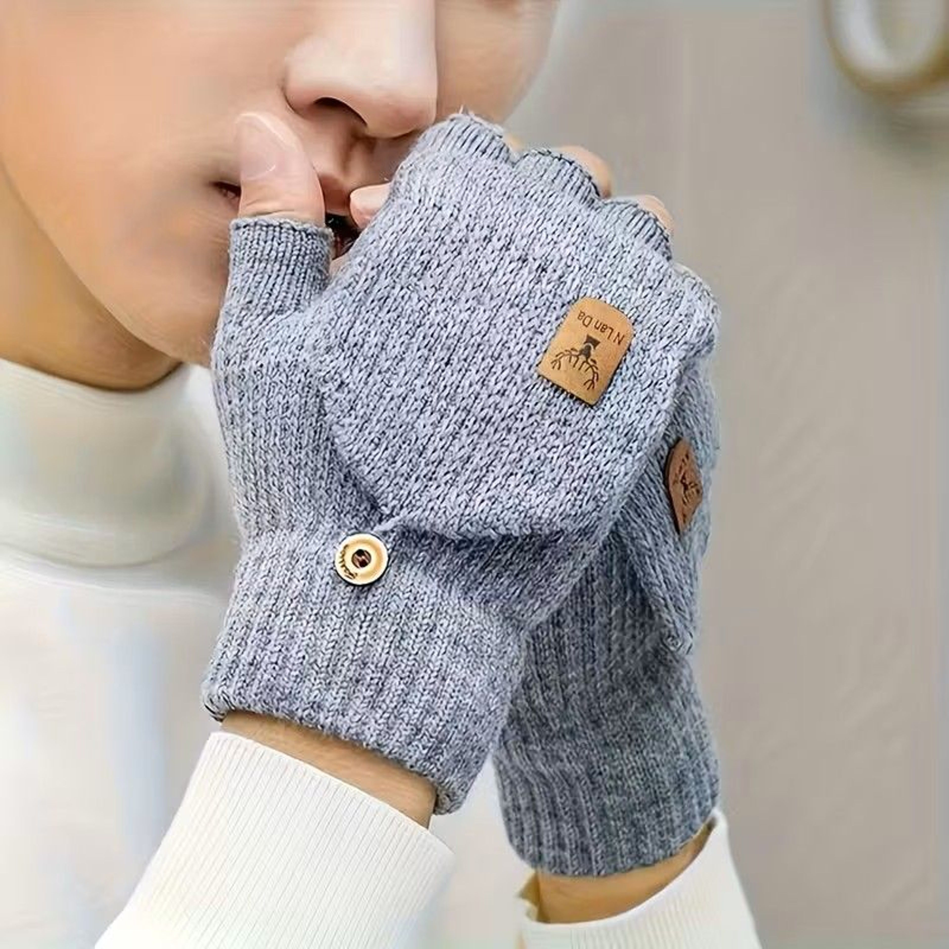 Winter Half Finger Flip Gloves Warm Knitted Windproof Gloves For Men And Women 1