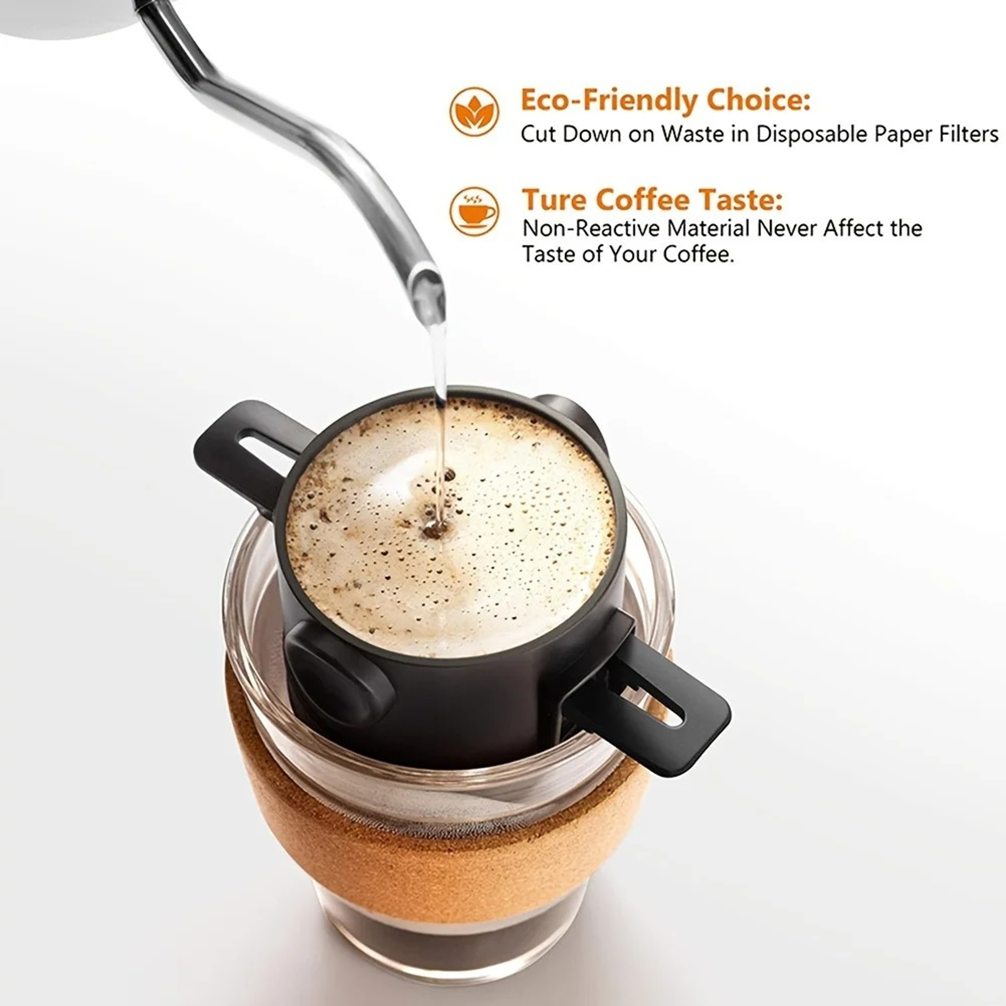 Folding Stainless Steel Coffee Dripper Filter Set with Ear Hook for Hand Pour Over Brewing – view 7