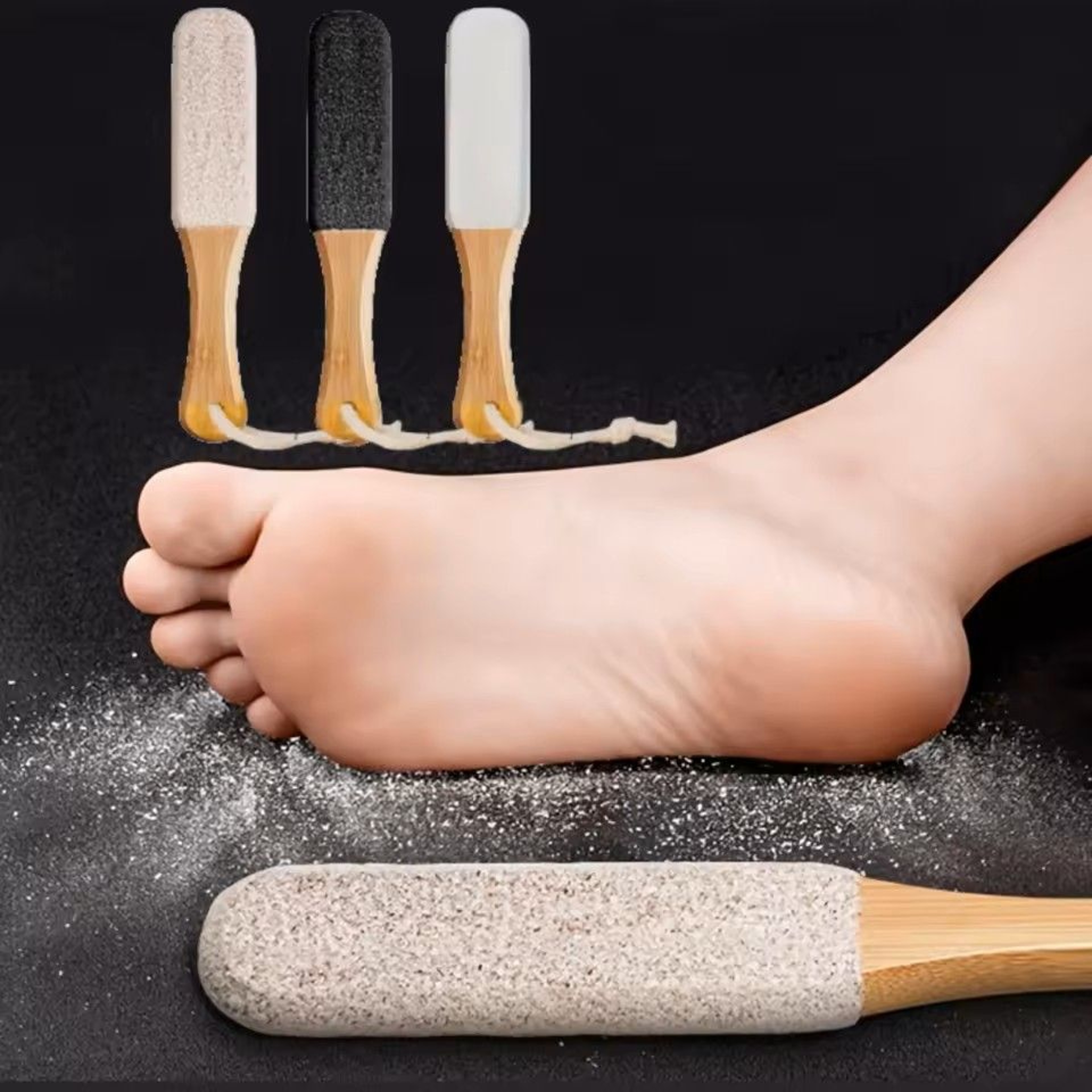 Bamboo Handle Foot File Natural Pumice Stone Pedicure Tool For Callus And Dead Skin Removal 0