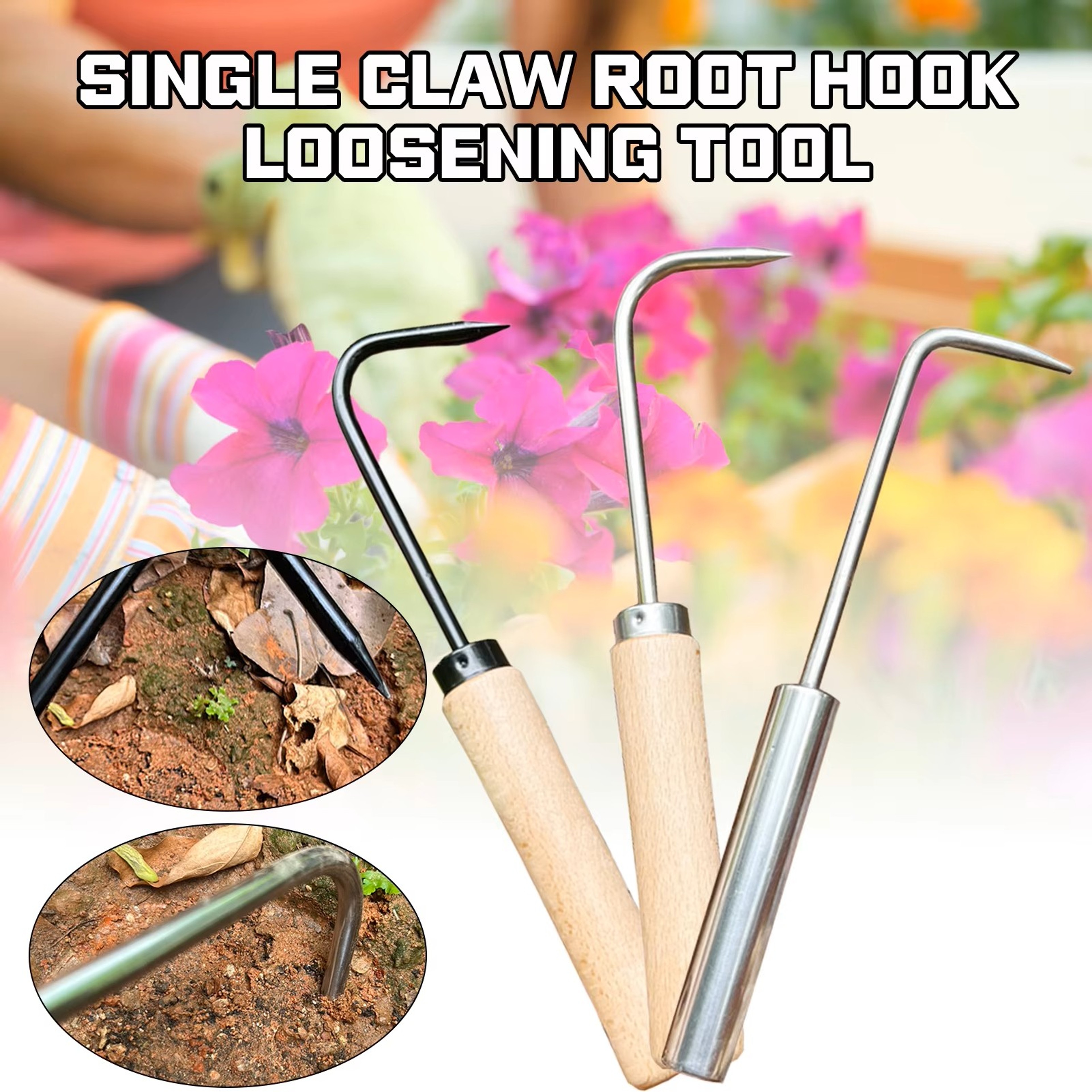 Single Claw Weeder Garden Hand Tool Root Hook for Loosening Digging and Tilling – view 3