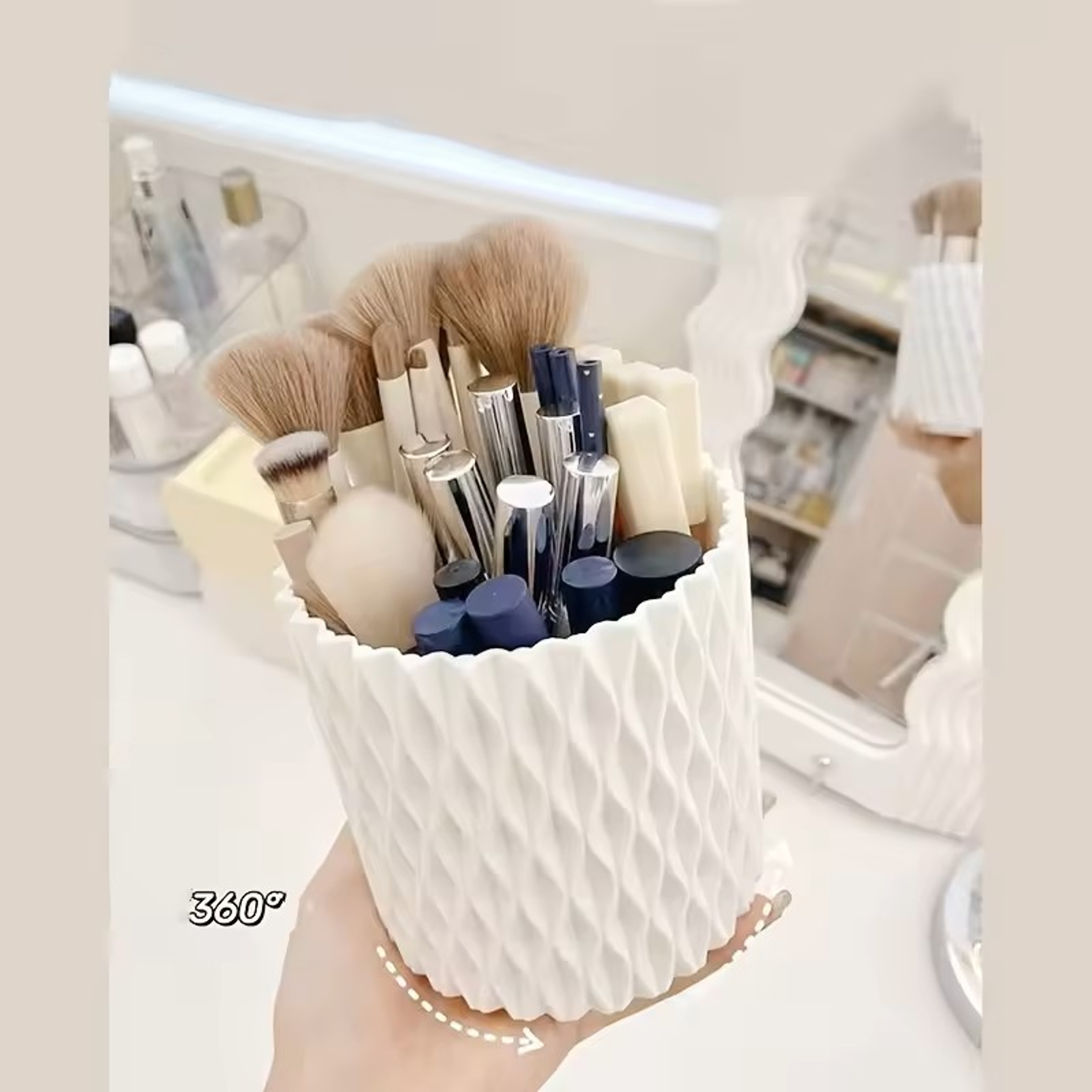 360degrees Rotating Desktop Cosmetic Storage Box – Makeup & Skincare Organizer with Multi-Section Design – view 4