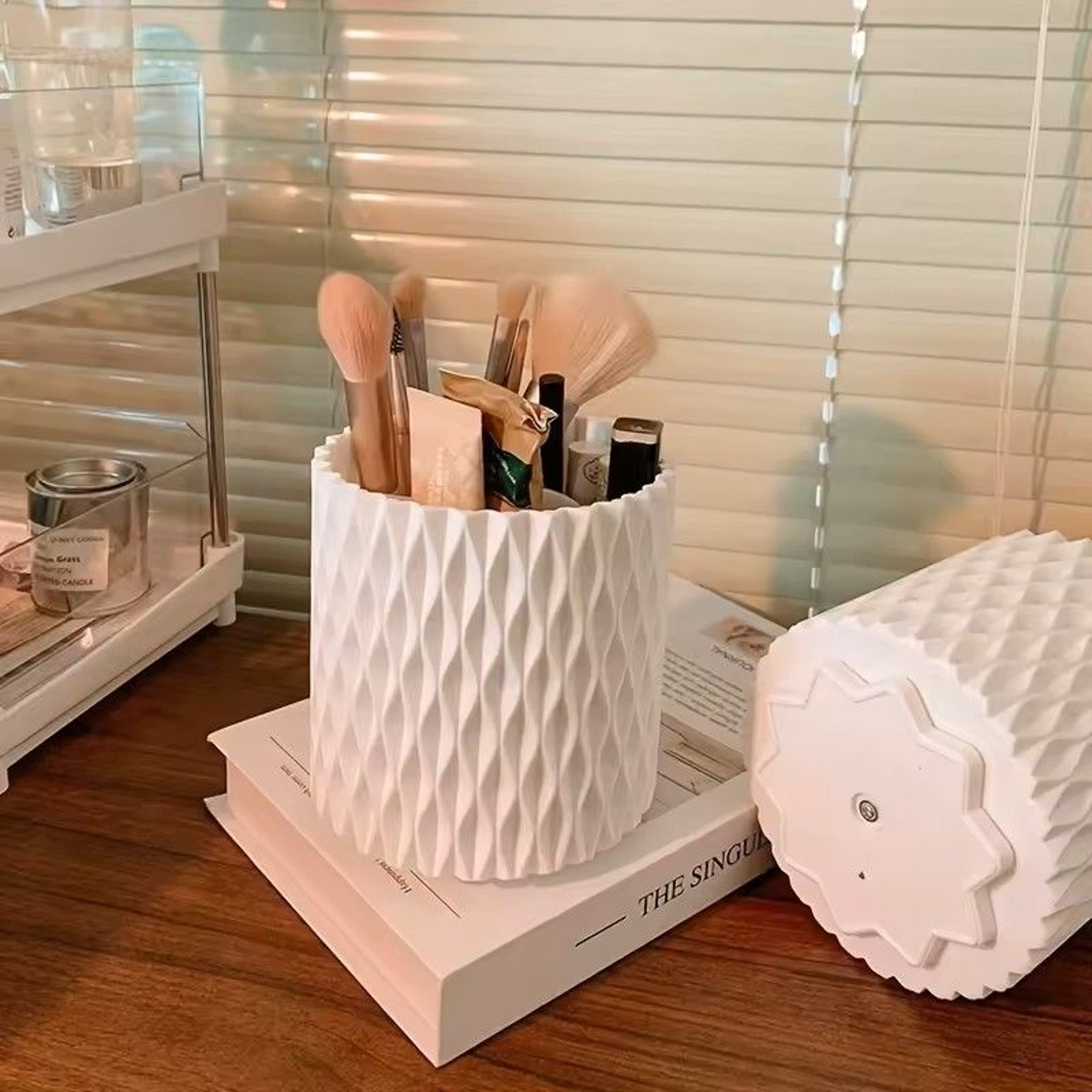 360degrees Rotating Desktop Cosmetic Storage Box  Makeup  Skincare Organizer With MultiSection Desi 0