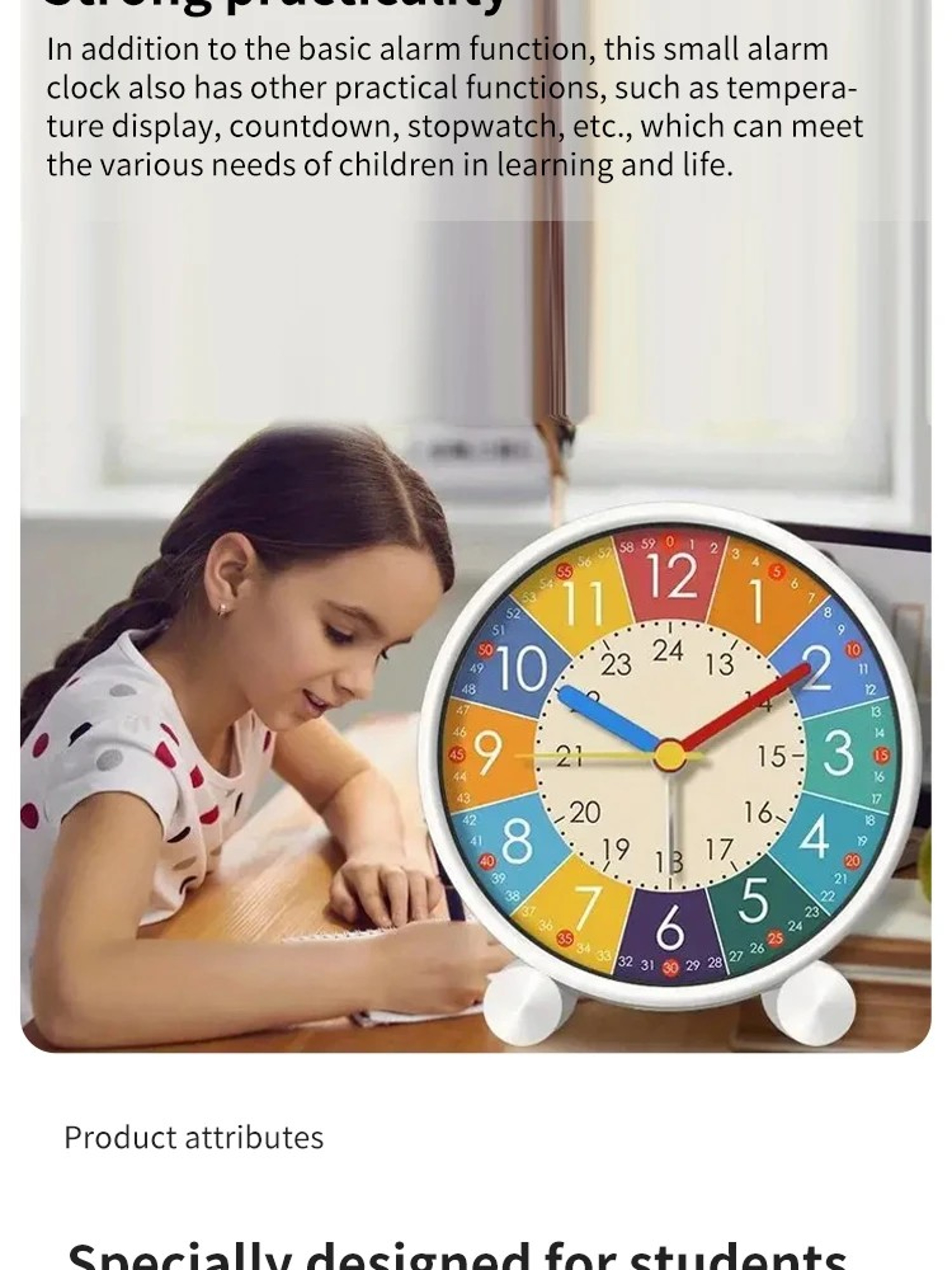Kids Early Learning Alarm Clock Silent Desktop Clock for Bedroom or Study Room – view 4