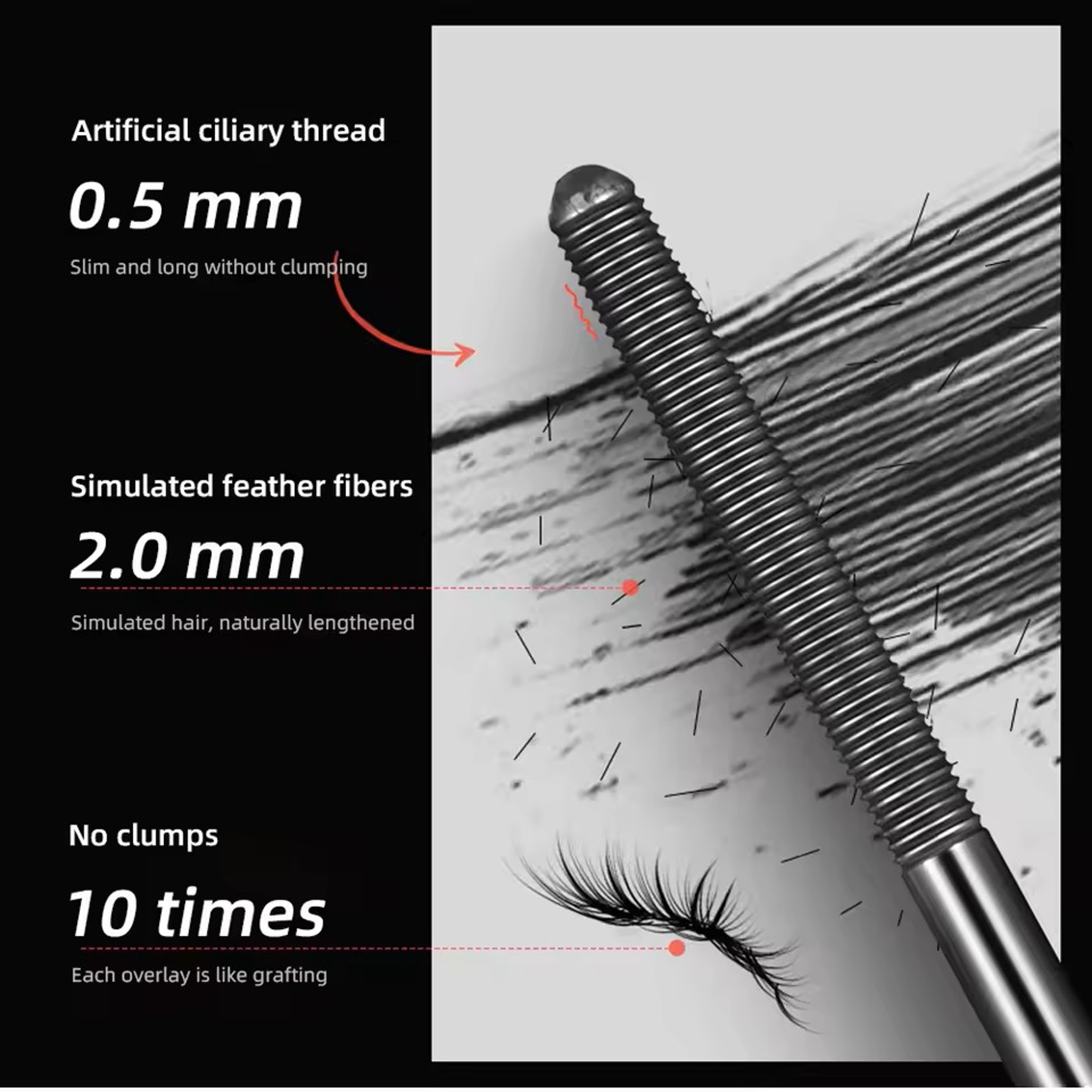 Metal Iron Waterproof Silk Fiber Mascara – Long, Black, Curling & Non-Clumping Lash Extension Effect – view 3