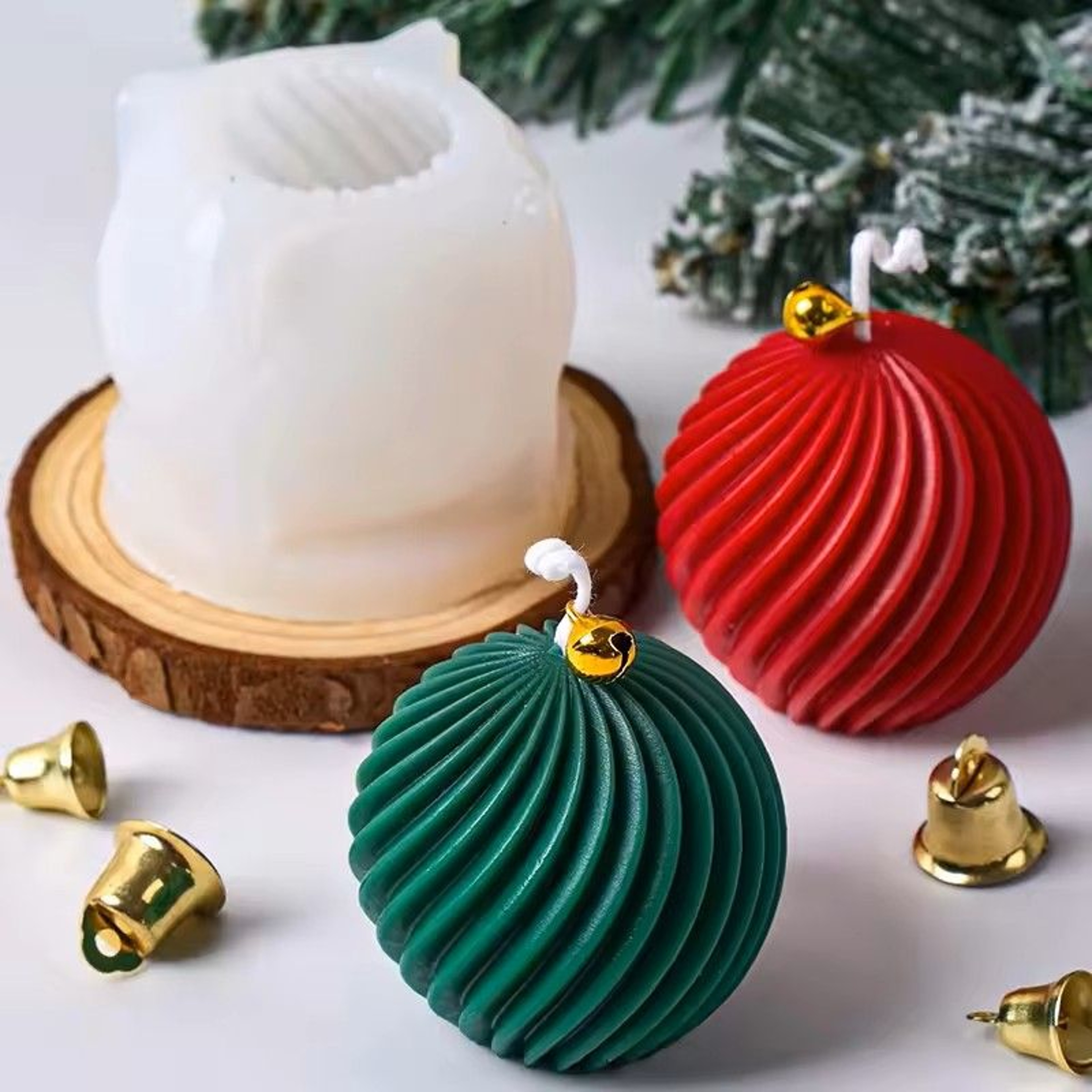 Spiral Stripe Ball Silicone Candle Mold DIY Rotate Ball Mold For Christmas Candle Soap Resin And Pl 0
