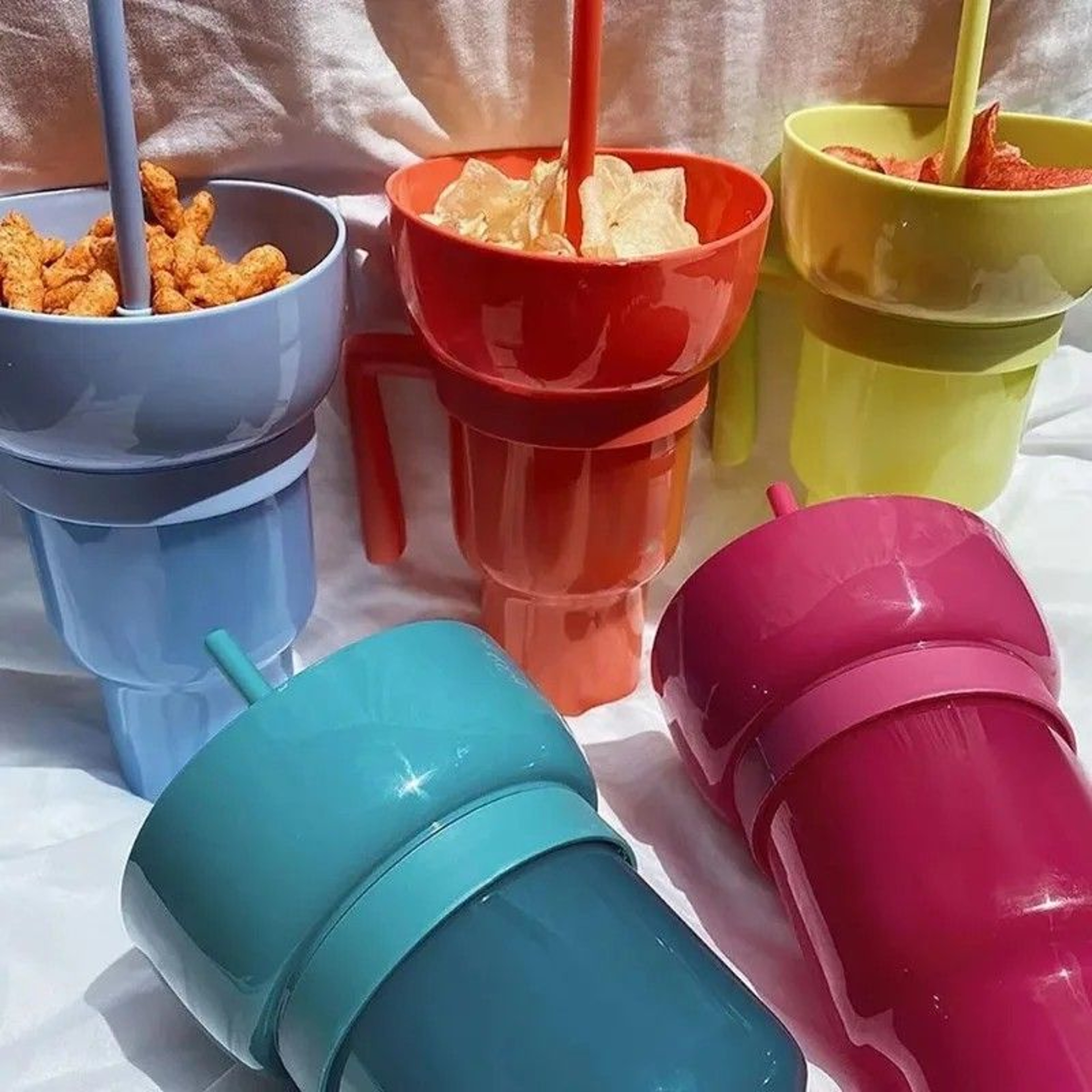 2 In 1 Snack And Drink Cup With Handle Portable Popcorn And Beverage Container For Kids And Adults 4