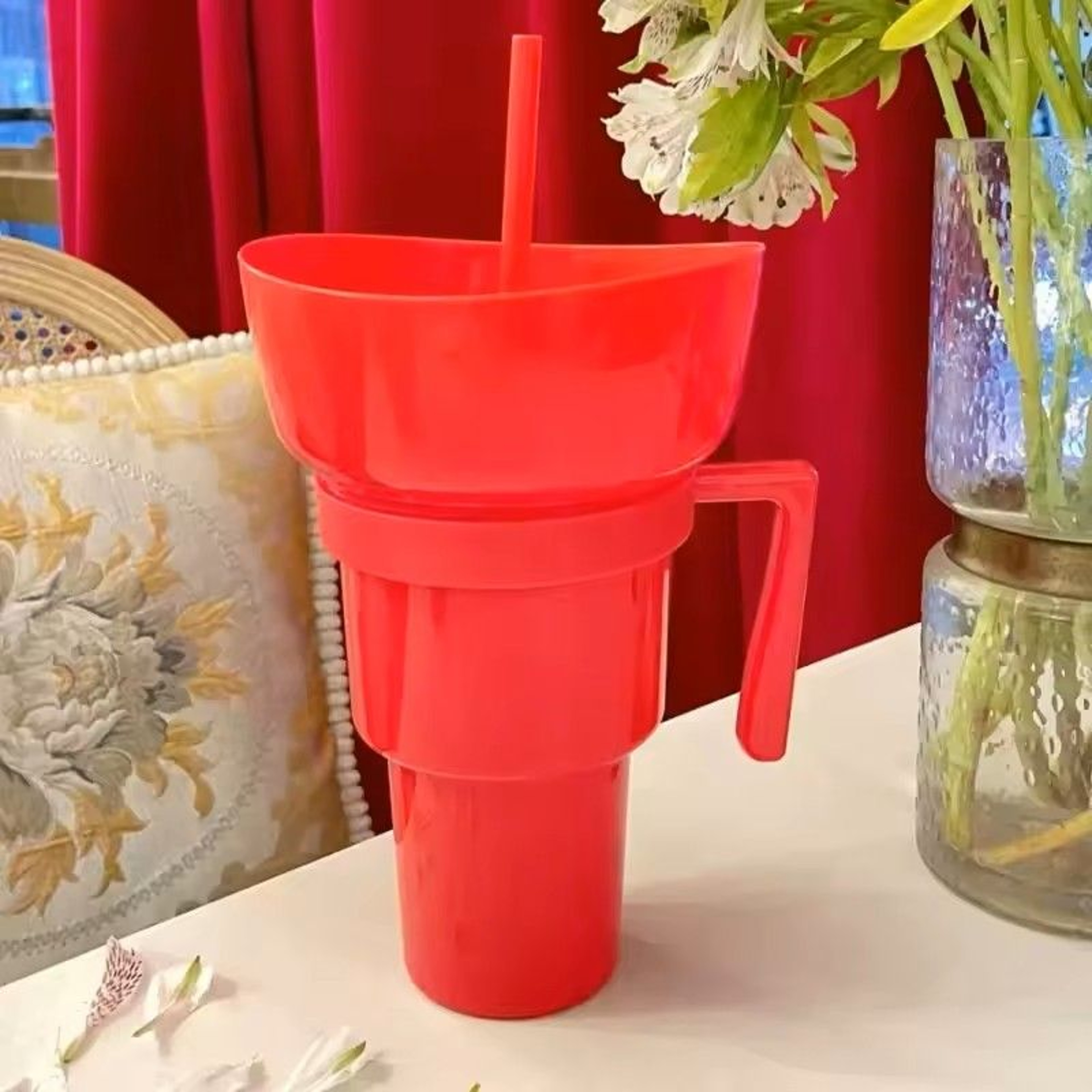 2 In 1 Snack And Drink Cup With Handle Portable Popcorn And Beverage Container For Kids And Adults 6