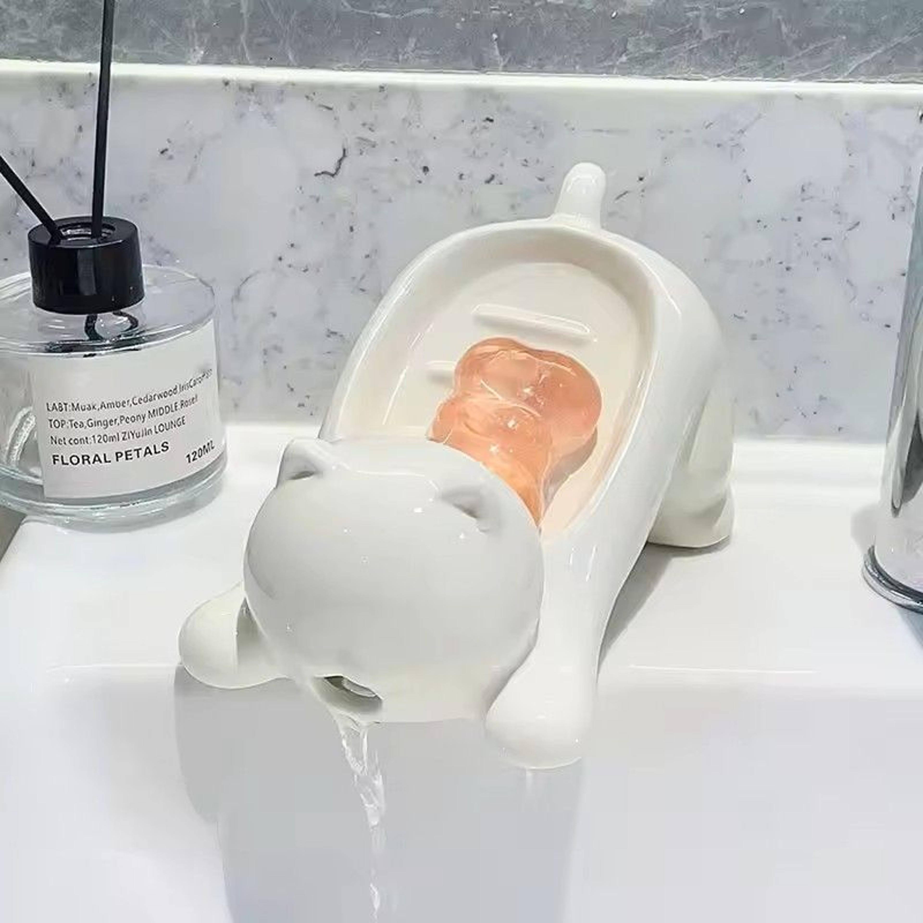 Cute Cat Shaped Drainable Soap And Sponge Holder Tray For Bathroom Kitchen 0