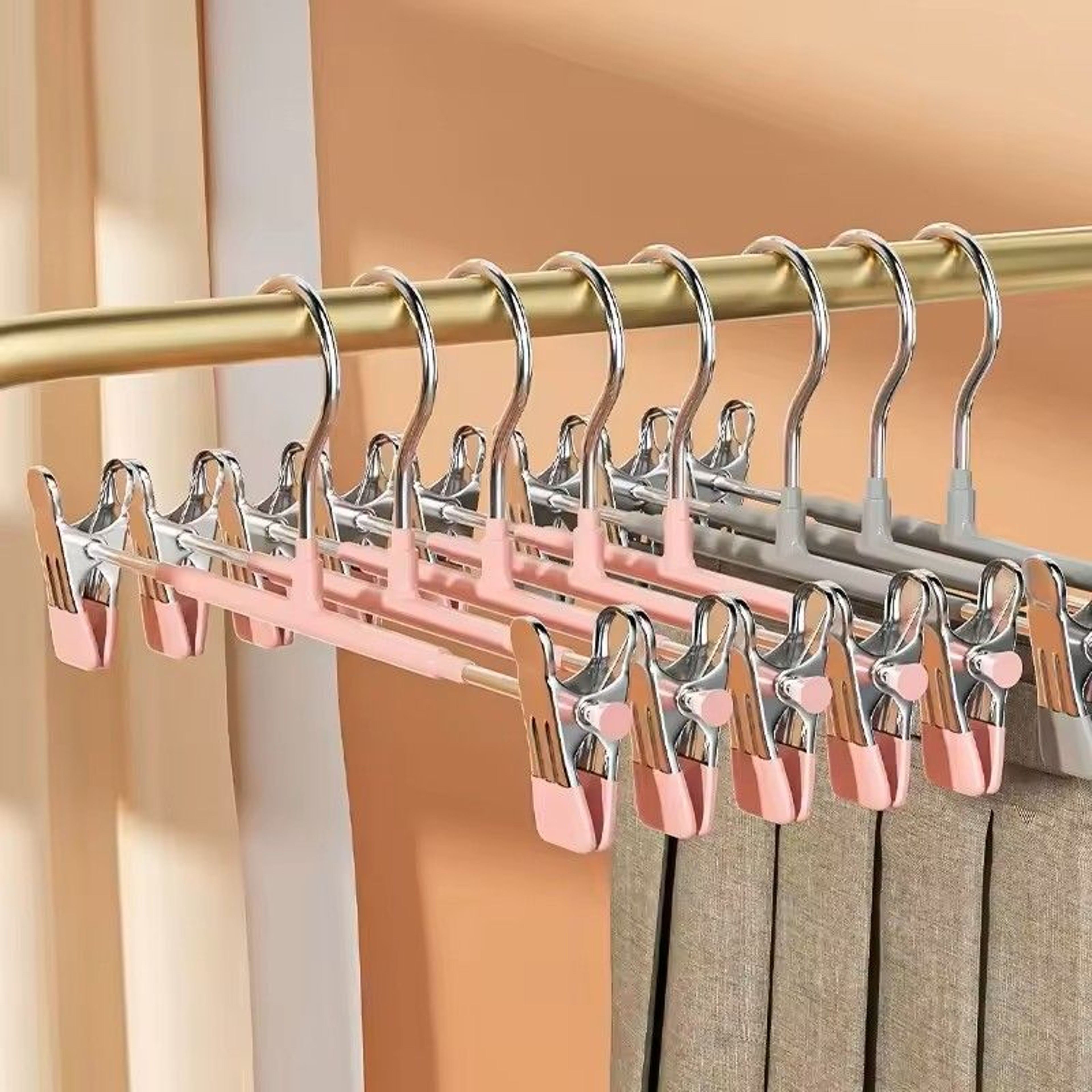 5 Pack Windproof Metal Clothes Hangers With Adjustable Clips Non Slip Pants Coat Drying Hangers For 5