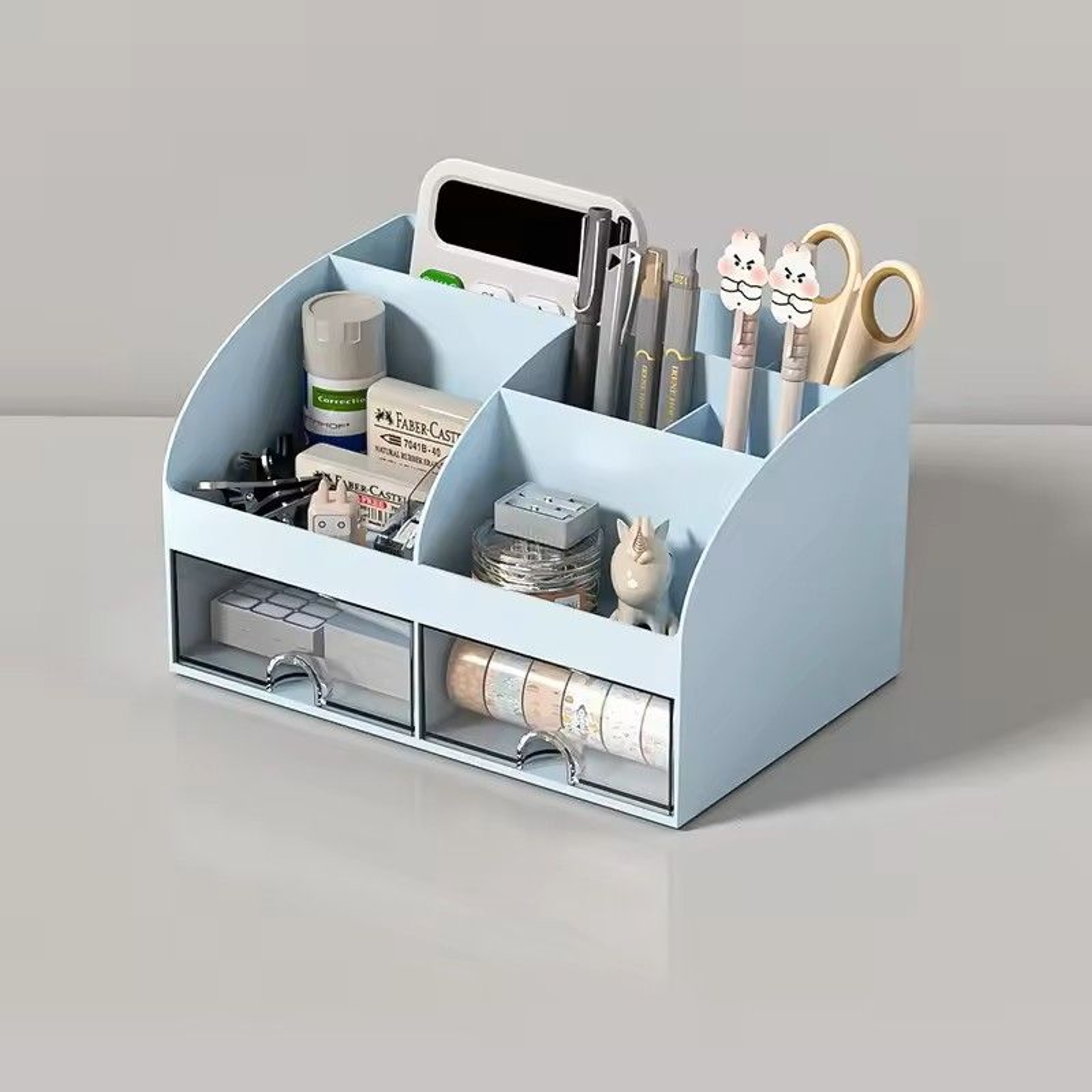 Desktop Storage Box Organizer With 6 Compartments And 2 Drawers  Desk Stationery And Makeup Storage 5