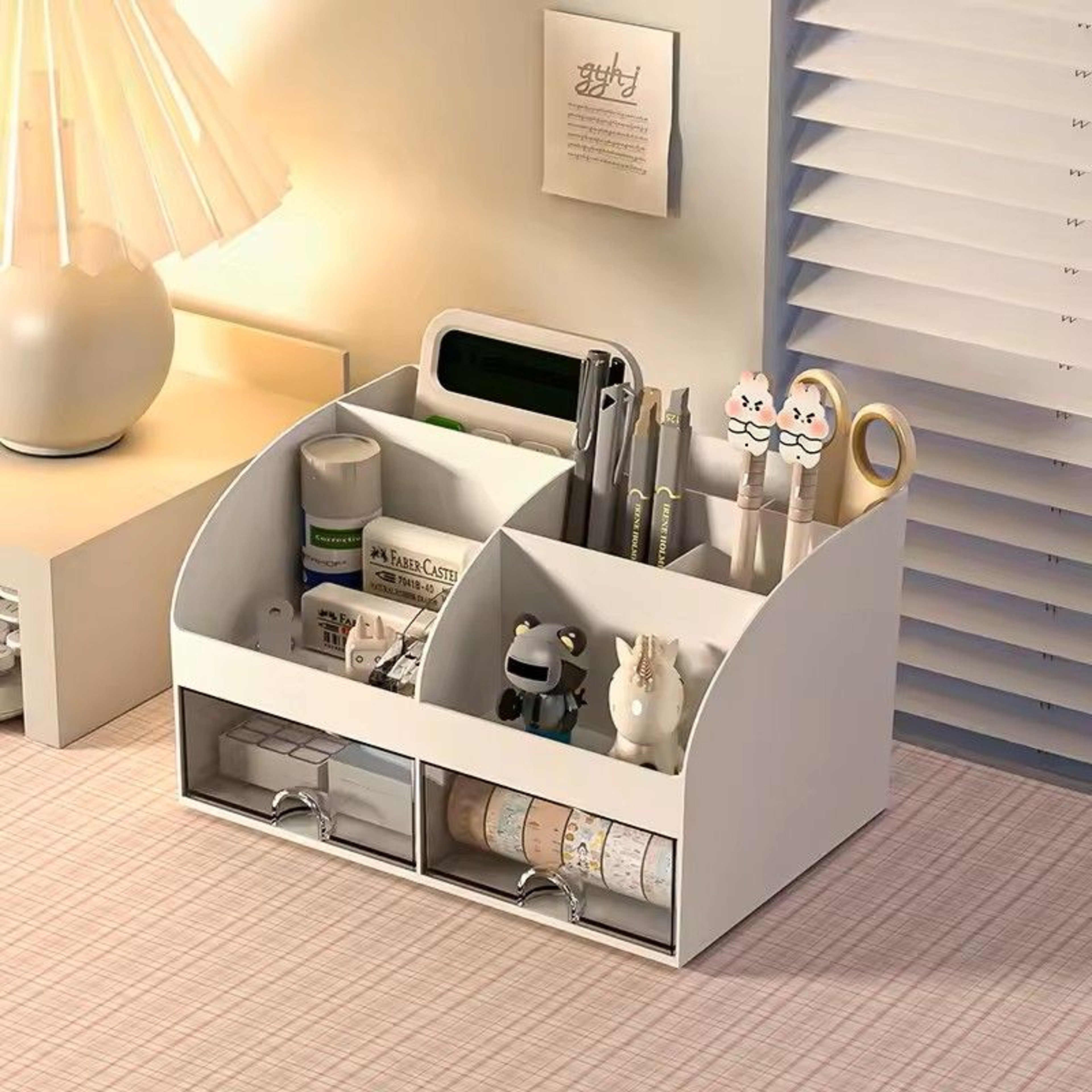 Desktop Storage Box Organizer With 6 Compartments And 2 Drawers  Desk Stationery And Makeup Storage 0