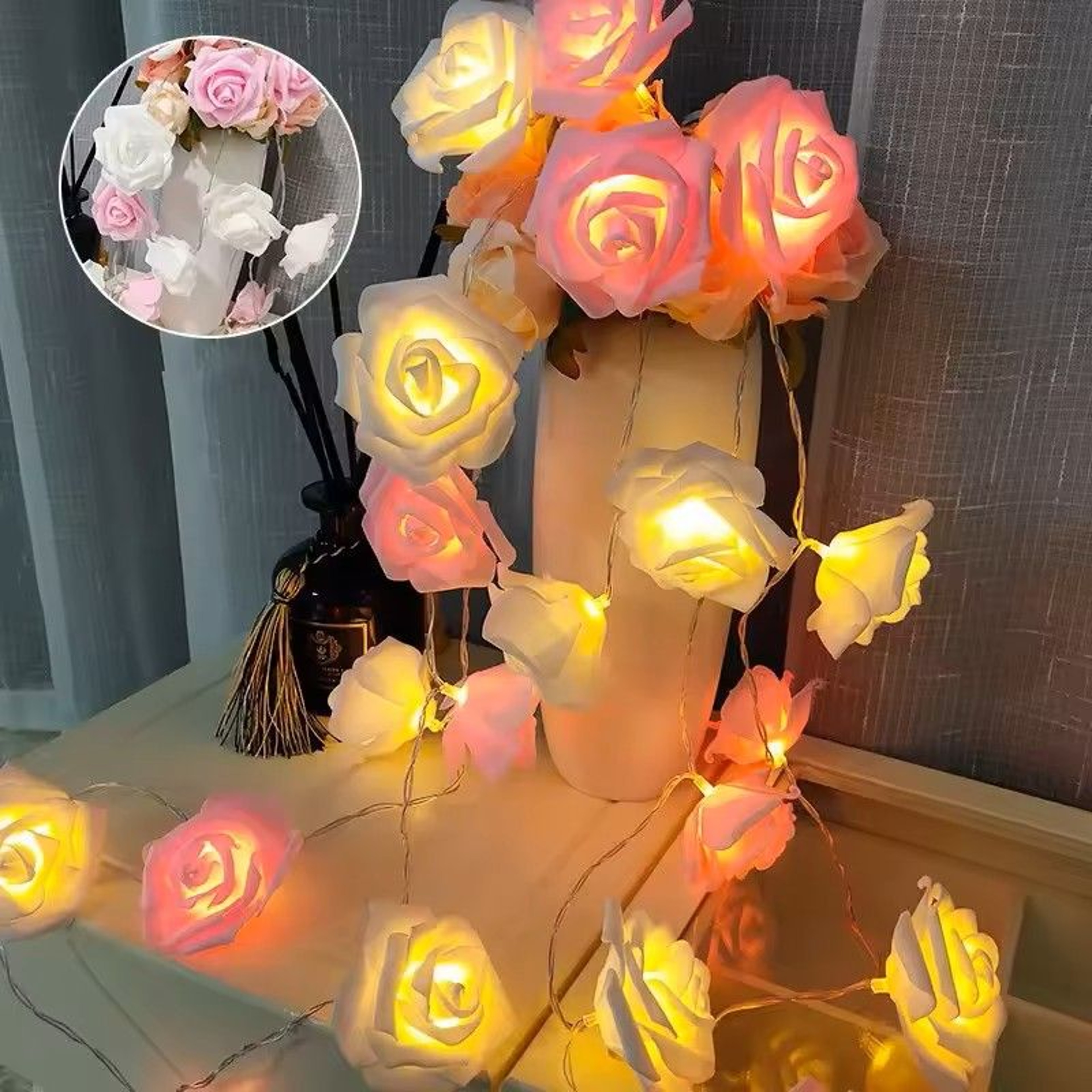 White Rose Flower String Lights 9
