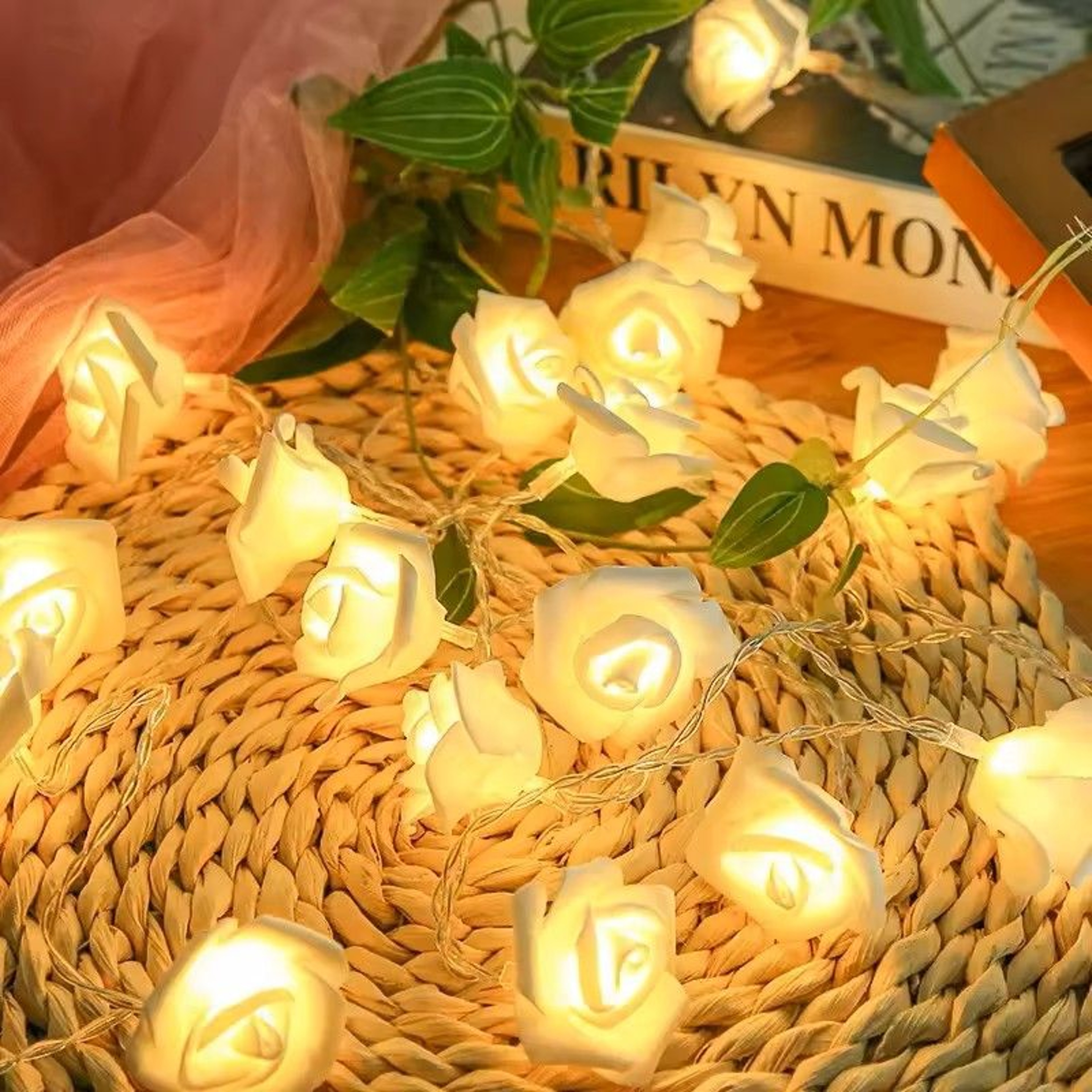 White Rose Flower String Lights 3